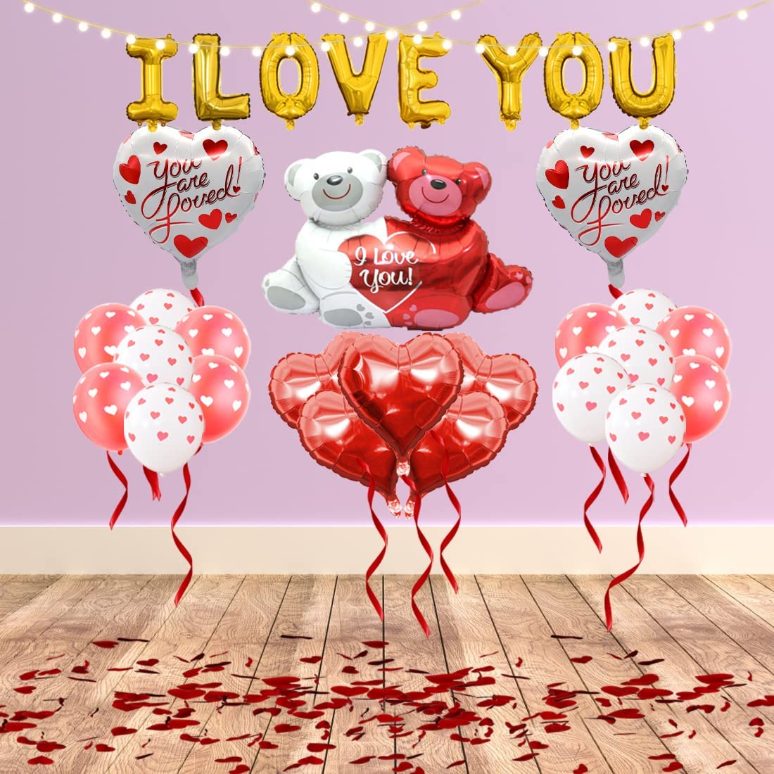 Valentines Day Balloons Kit I Love You Decoration Set Gold I Love You Banner 1000 Pieces Red Rose Petals Wedding Flower Decoration Foil Balloon Valentine Decorations Party Supplies