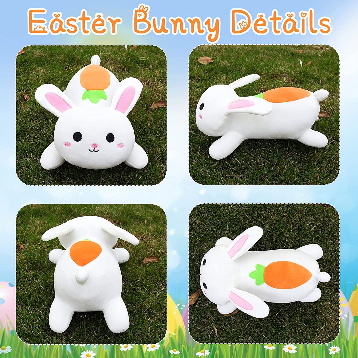 Easter Bunny Plush Pillow Bunny Stuffed Animal Toy, 12.5" Cute Plush Bunny Stuffed Bunny Plushie Dolls, Soft White Rabbit Plush Pillow Stuffed Animal Plush Gifts for Kids Boys Girls Easter Decorations