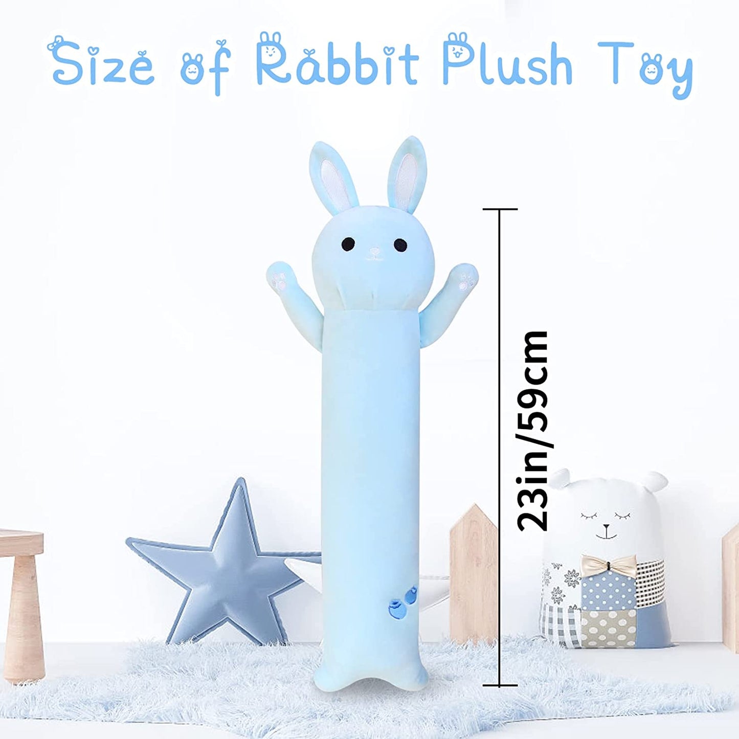 Long Bunny Plush Pillow Bunny Stuffed Animals, 23" Blue Long Plush Bunny Body Pillow, Cute Bunny Plushie Soft Cartoon Rabbit Plush Throw Pillow Toy for Kids Birthday Valentines Day Easter Day Gift