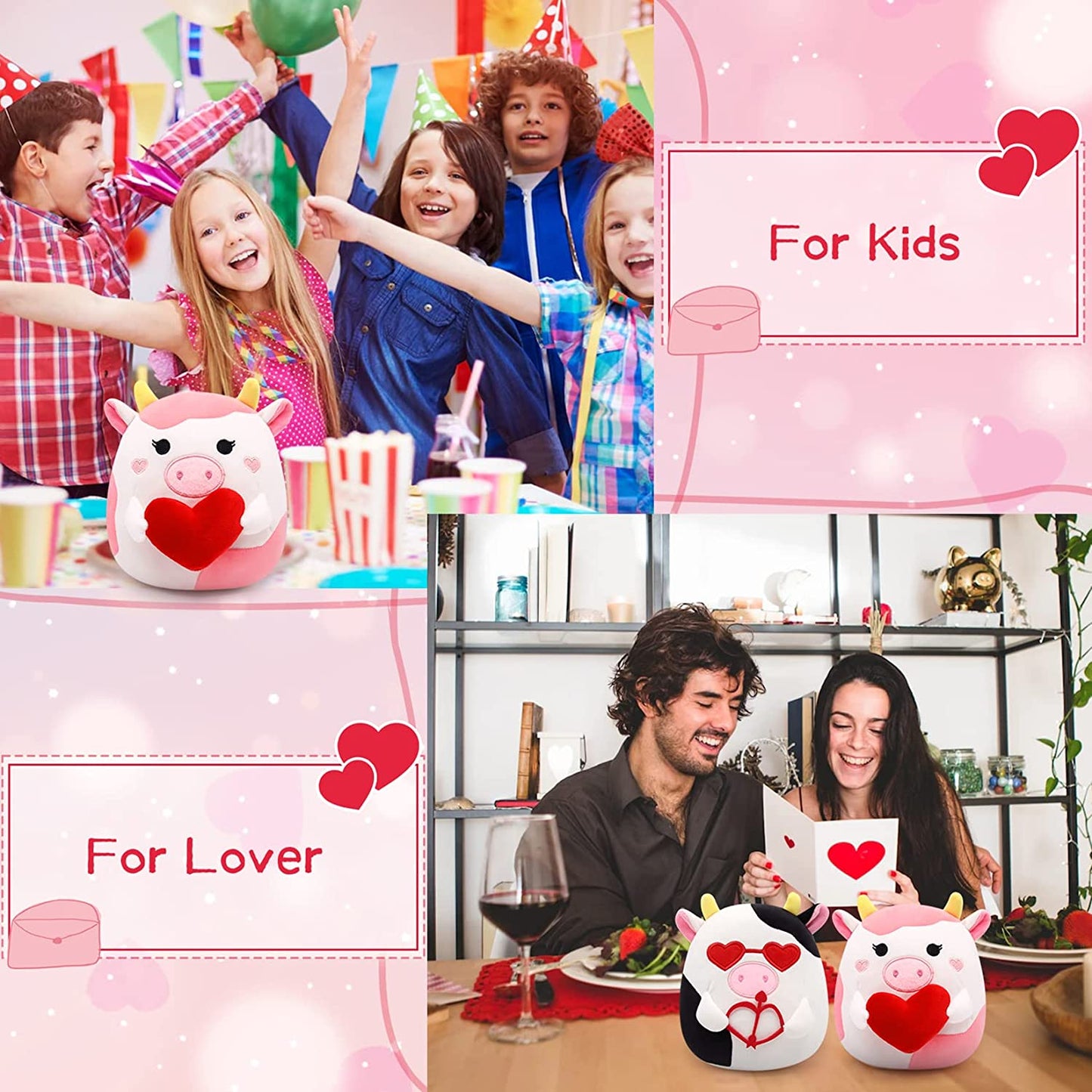 Cow Plush Toy, Valentine's Day Plush, 2 Pieces Cow Plush Toy, Valentines Classroom Price Gifts Exchange for Boys Girls Valentine's Day Decoration Gift for Boys Girls Adults