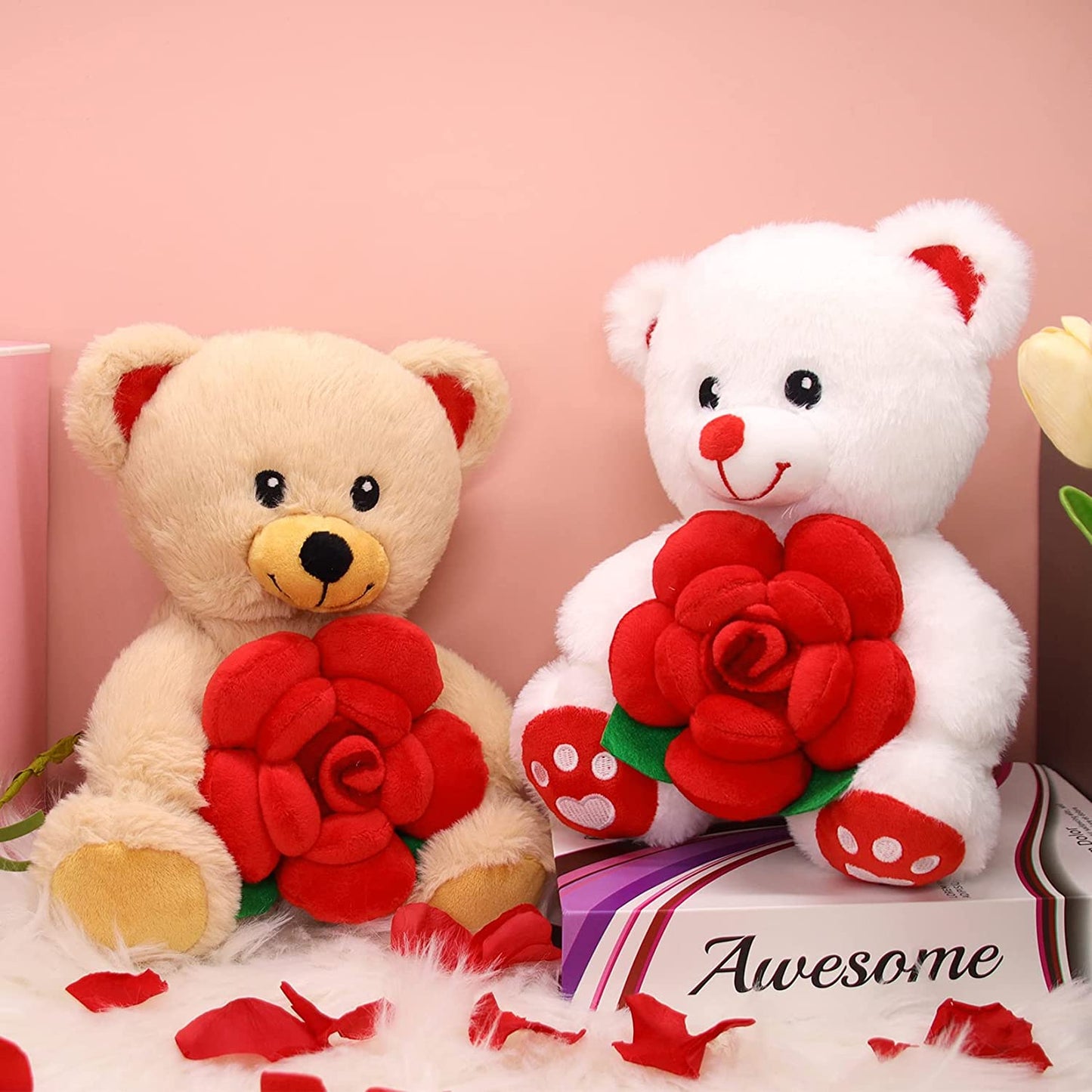 Valentines Day Teddy Bear Stuffed Animal, I Love You Teddy Bear with rose, cute plush teddy bear is a beautiful gift for lover, wife, perfect for Valentine's Day, birthday home decoration, Brown