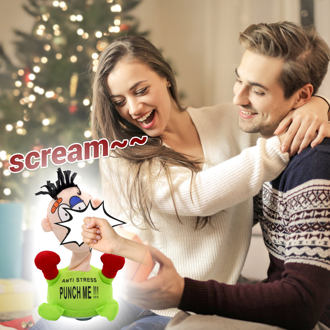 Electric Plush Anti Stress Doll, Desktop Stress Relief for Adults Interactive Toy, Desk Punching Bag Decompress Hit Toy Screaming Doll, Funny Toys for Adults and Children to Vent Stress (Green)