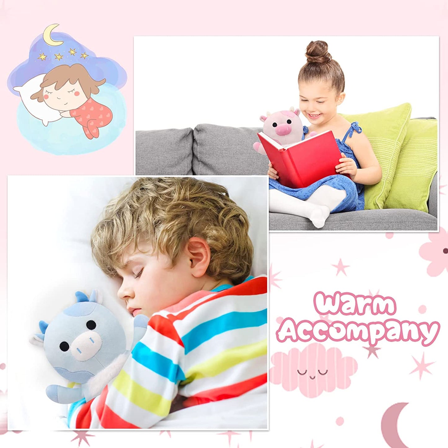 Cow Plush Pillow Blueberry Cow Stuffed Animal Toys, Cute Blueberry Cow Plushie Kawaii Home Decorations, Soft Stuffed Cow Doll Lovely Gifts for Kids (Hug Blue Cow)