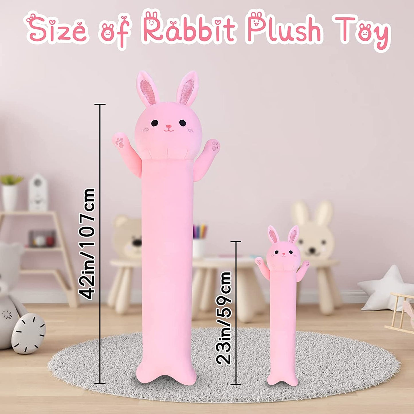 Long Bunny Plush Long Body Pillow Toy, 42" Kawaii Pink Long Bunny Stuffed Animals Bunny Plushie, Soft Long Rabbit Plush Hugging Pillow Plush Bunny Toys for Kids Birthday Valentines Day Easter Day Gift