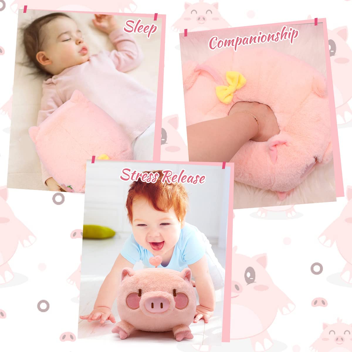 Pink Pig Plush Toy, Kawaii Strawberry Pig Cuddly Toy Stuffed Animal Cushion Toy, 35 cm Soft Plush Pig Stuffed Toy Doll Gift for Children (Strawberry Pig)