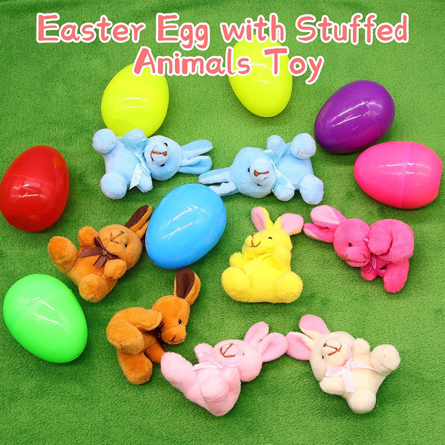 Easter Eggs Filled with Mini Animal Plush Toy Set, 8 Pack Cute Bunny Stuffed Animal Keychain, Easter Basket Stuffed Animals for Easter Egg Hunt Party Supplies