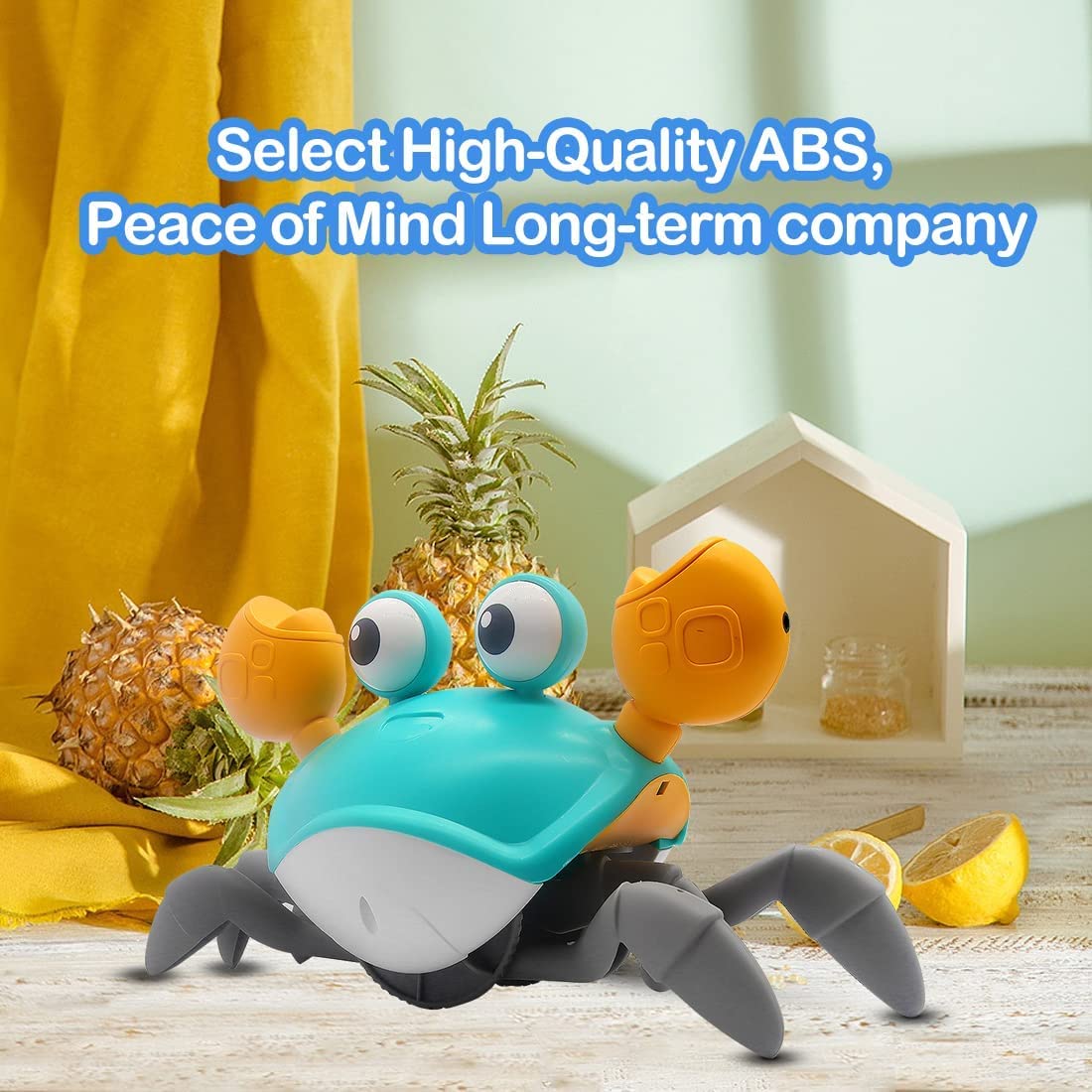 Crawling Crab Baby Musical Toy with LED Light Up, Crab Crawling Musical Toy for Baby, Toddler Interactive Crawling Toy Automatically Avoid Obstacle, Walking Crab Toys for Kids Boys Girls