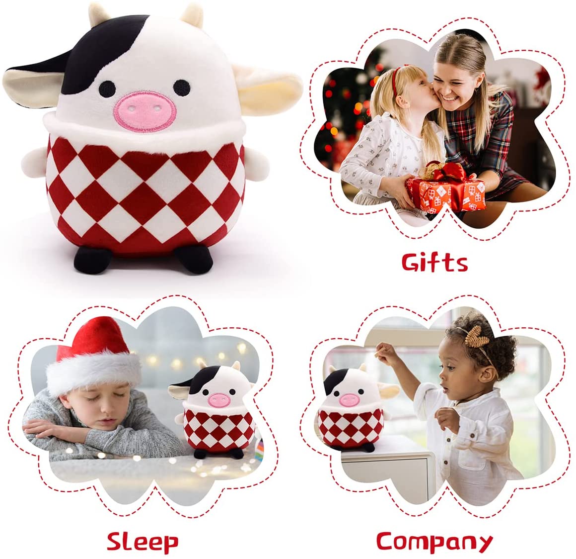 Cow Stuffed Animal Plush, 3D Cute Cow Plushie Pillow Toy, Cow Stuffed Animals Pillow, 20cm Soft Plush Cows Toy for Home Car Decoration, Gift for Kids Girlfriends Lover
