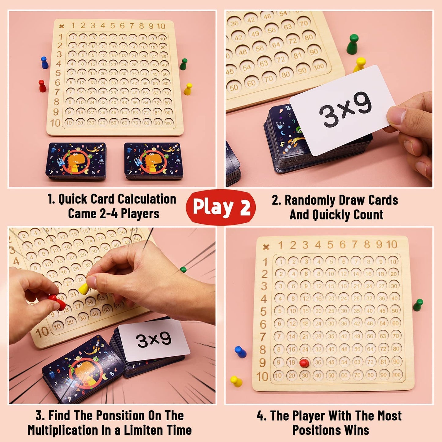 Wooden Math Multiplication Board Games Montessori Multiplication Board Game, Educational Multiplication Game Math Blocks Board Montessori Children Counting Toy for Toddlers Kids Over 3 Years Old