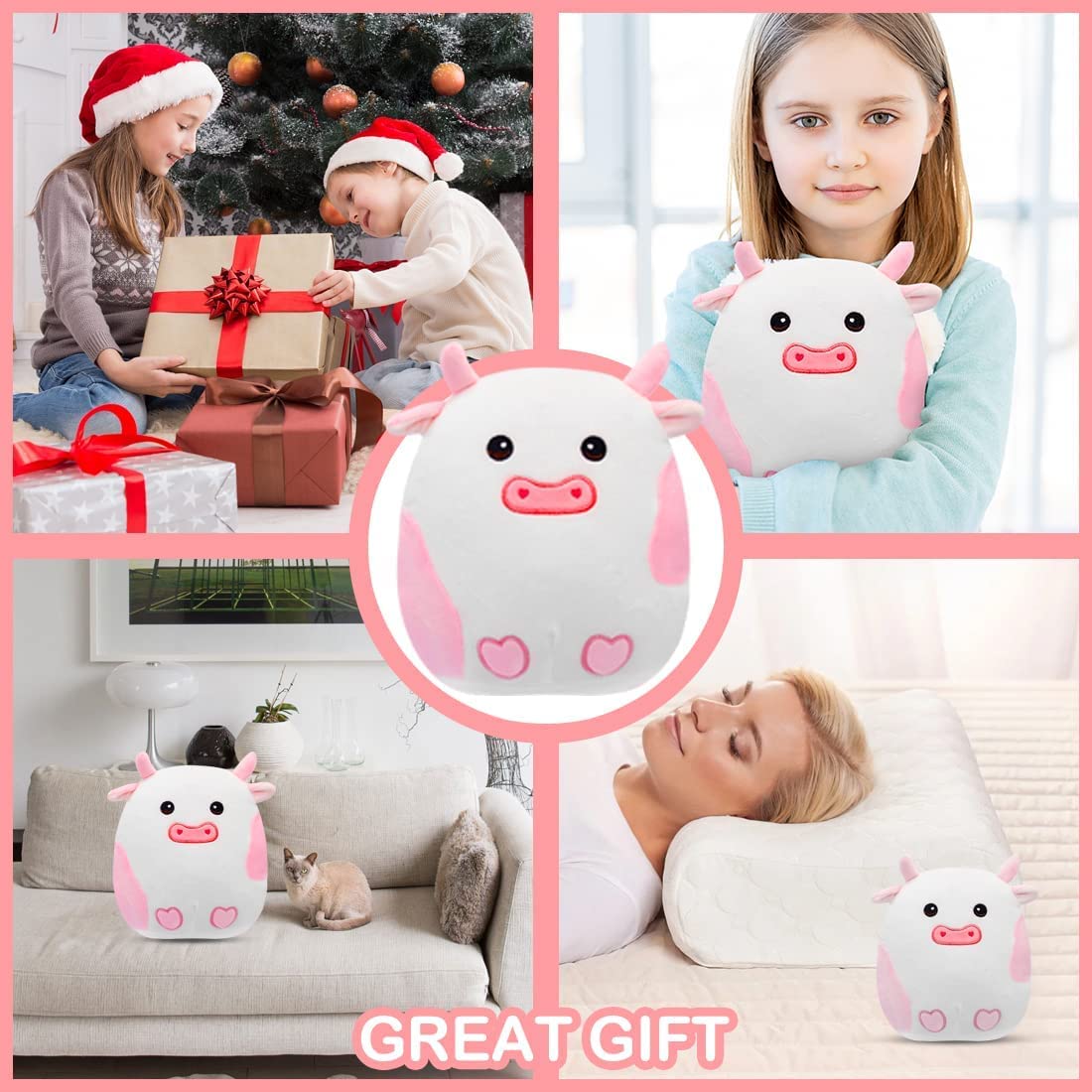 Cow Pillow Plush - 3D Cute Cow Plushie Toy - Cow Stuffed Animals Pillow - 10 Inch Soft Plush Cows Toy for Home Car Decoration - Gift for Kids Girlfriends Lover