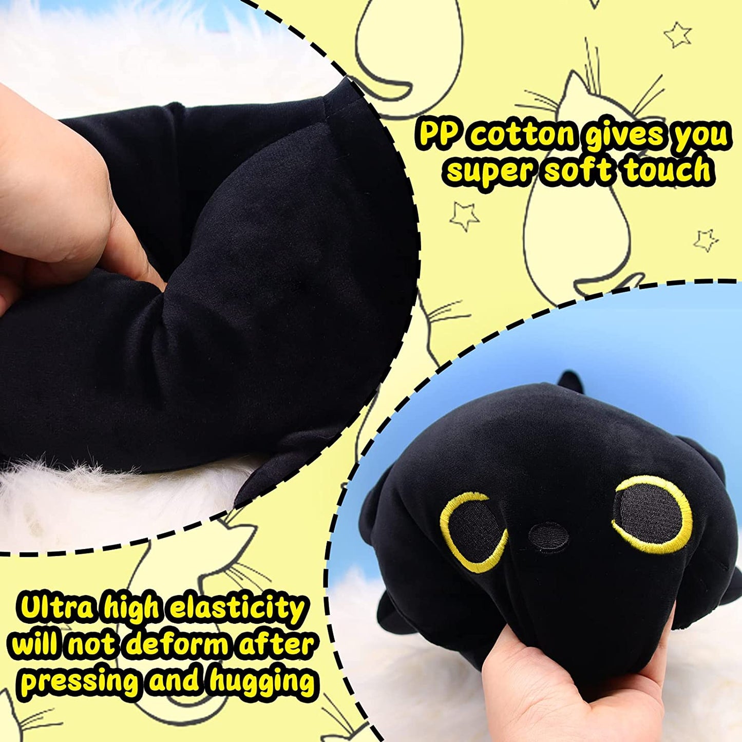 Cute Cat Plush Pillow Toys, 13inch Kawaii Cat Stuffed Animals Black Cat Plushie, Soft Stuffed Cat Doll Pillow Christmas Plush Gift for Kids