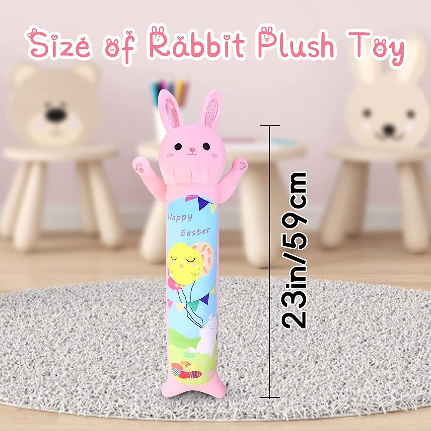 Long Bunny Plush Pillow Long Body Pillow, 23" Cute Easter Day Bunny Stuffed Animals Pink Bunny Plushie, Soft Long Rabbit Plush Hugging Pillow Doll Toy for Kids Birthday Valentines Day Gifts