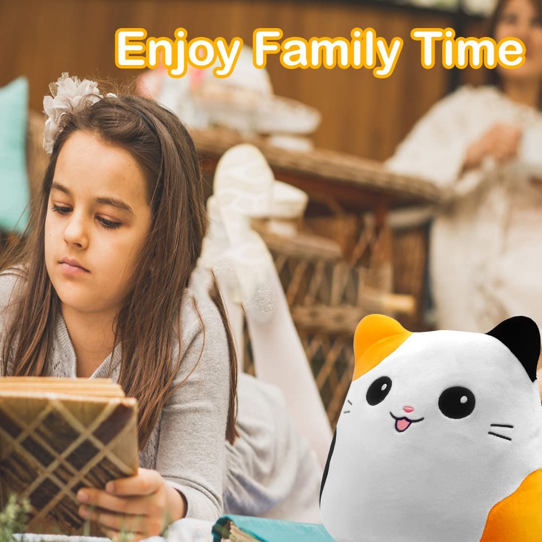 Cat Plushie Pillow Stuffed Animals Plush Toy for Kids,10Inch Kawaii Plushie Soft Hugging Pillow Calico Cat Plush Toys for Girls Boys, Cute Stuffed Cat Doll for Birthday Gift