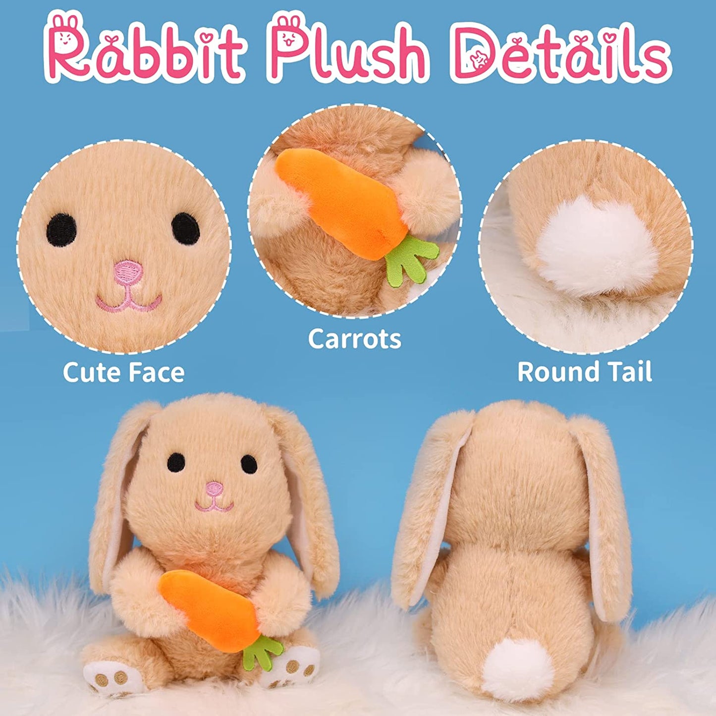 Easter bunny plush rabbie, rabbit plush toys for gift Easter, rabbit plush doll, brown rabbit plush toy with carrots, Valentine's Day Easter decoration gifts for children