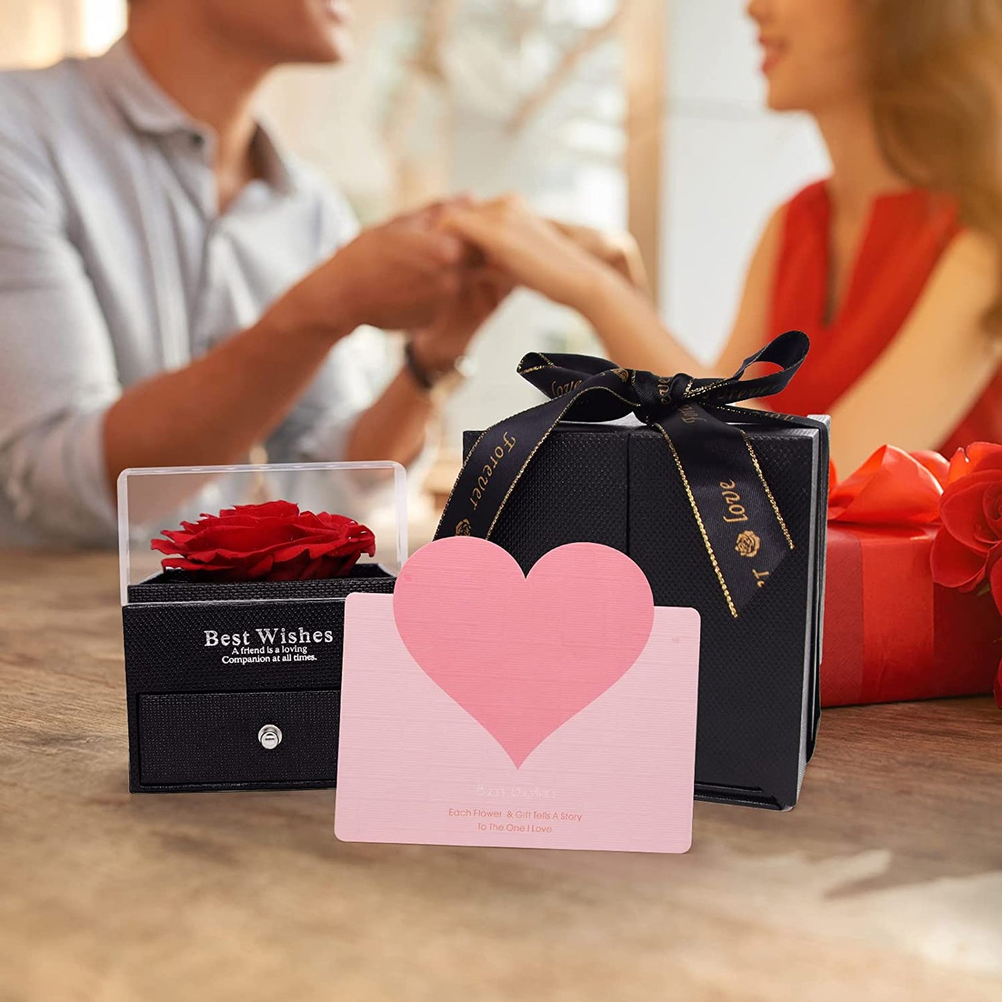 Preserved Rose with Love You Necklace in 100 Languages Gift Set, Enchanted Eternal Rose Flower for Valentine's Day Anniversary Wedding Bthday Romantic Gift