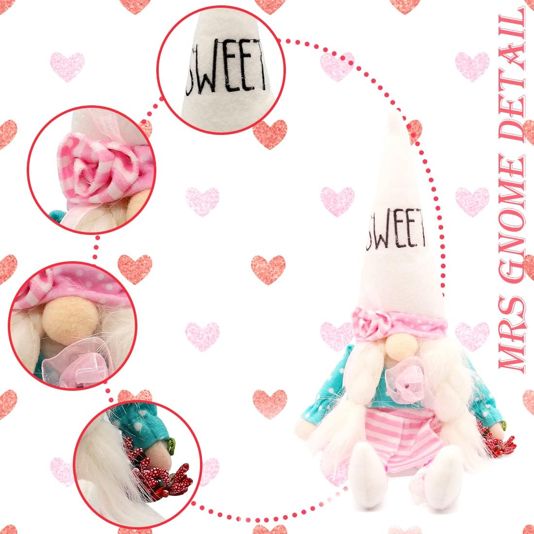 Easter Gnomes Decorations, Easter Bunny Gnomes Plush, Decor Gnome Decorations Spring Easter Decorations for The Home, Table Elf Gnomes Ornaments Easter Gifts(White-Red)