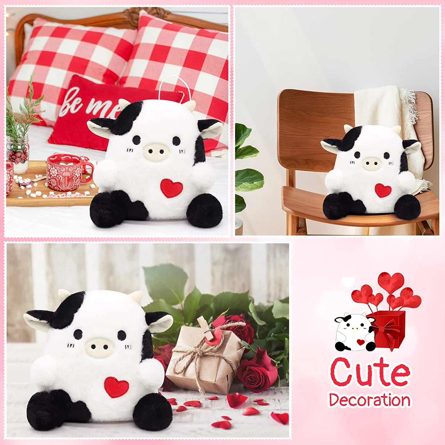 Cow Plush - 3D Cute Cow Stuffed Animals Pillow Toy - Kawaii Cow Plush - Cow Pillow Plush for All Ages - Gift for Valentine's Day Children's Day Home Decoration