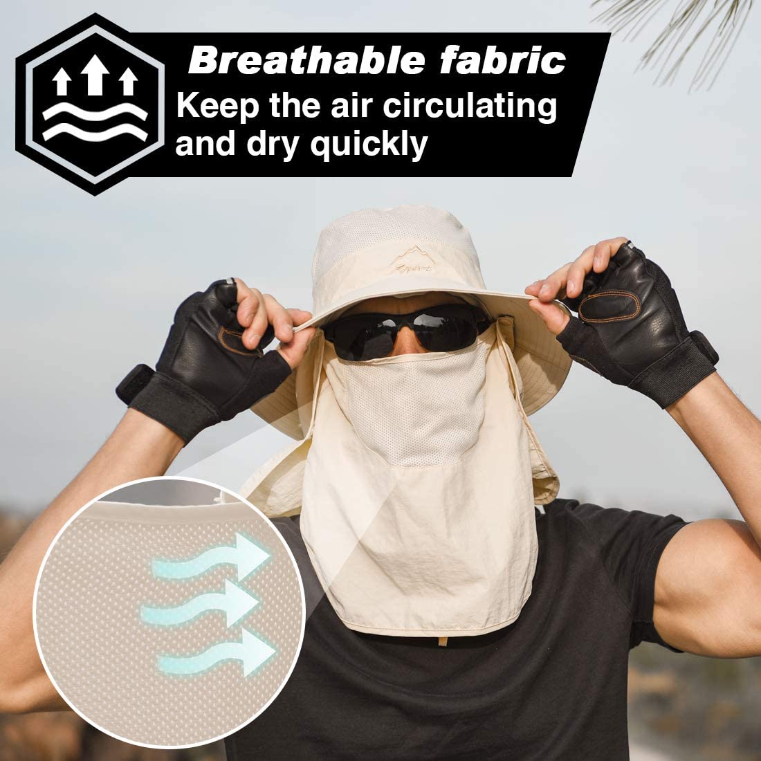 Fishing Hat Sun Protection Hat UPF 50+ Sun Protection Wide Brim Fishing Cap with Removable Flap for Fishing Hiking Camping