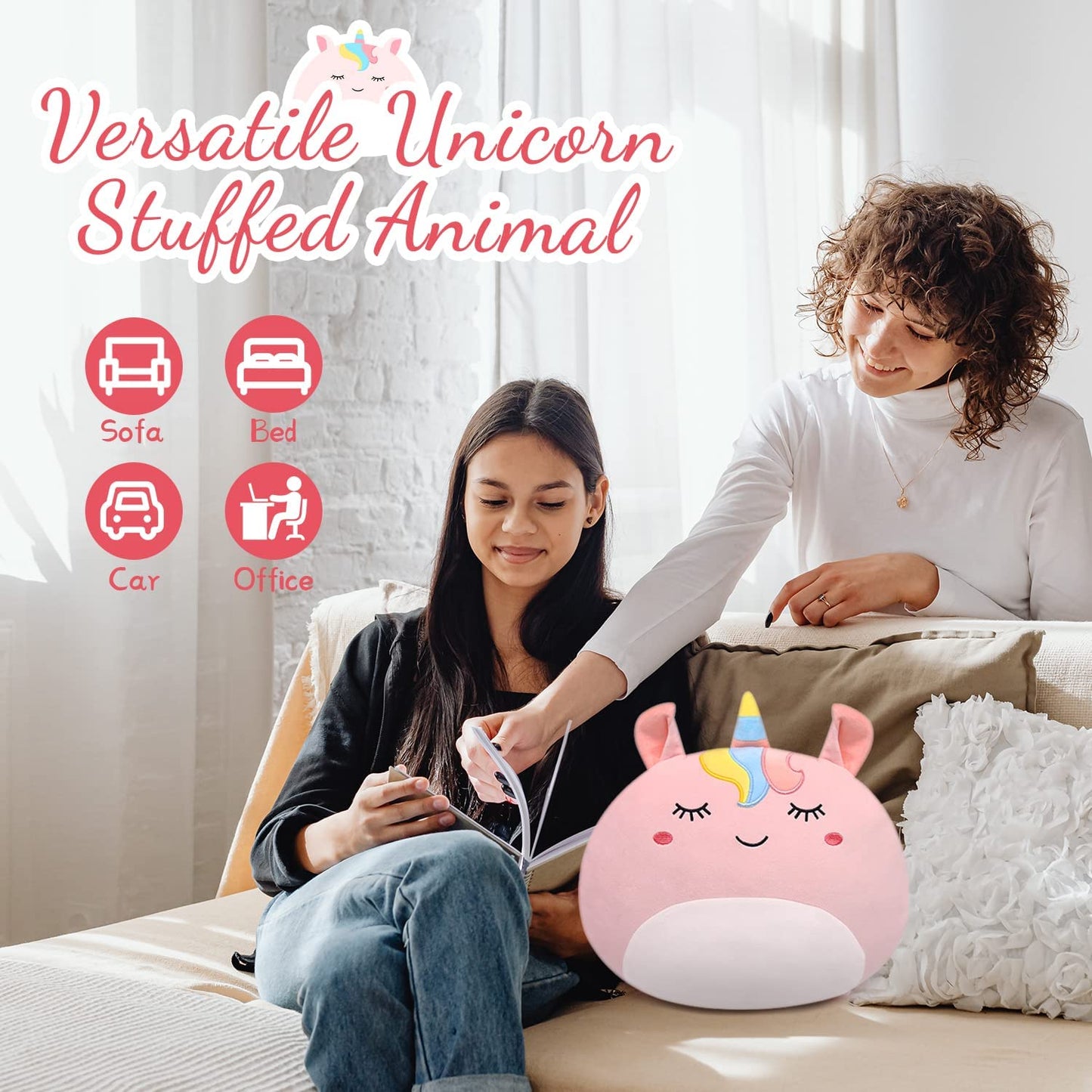 Valentines Day Gifts Plush Pillow Stuffed Animals for Girls - 12.5" Cute Pink Plushie Stuffed Horse Plush Toy, Soft Hugging Pillow Plush Animal Throw Pillows for Kids Christmas Birthday Gifts