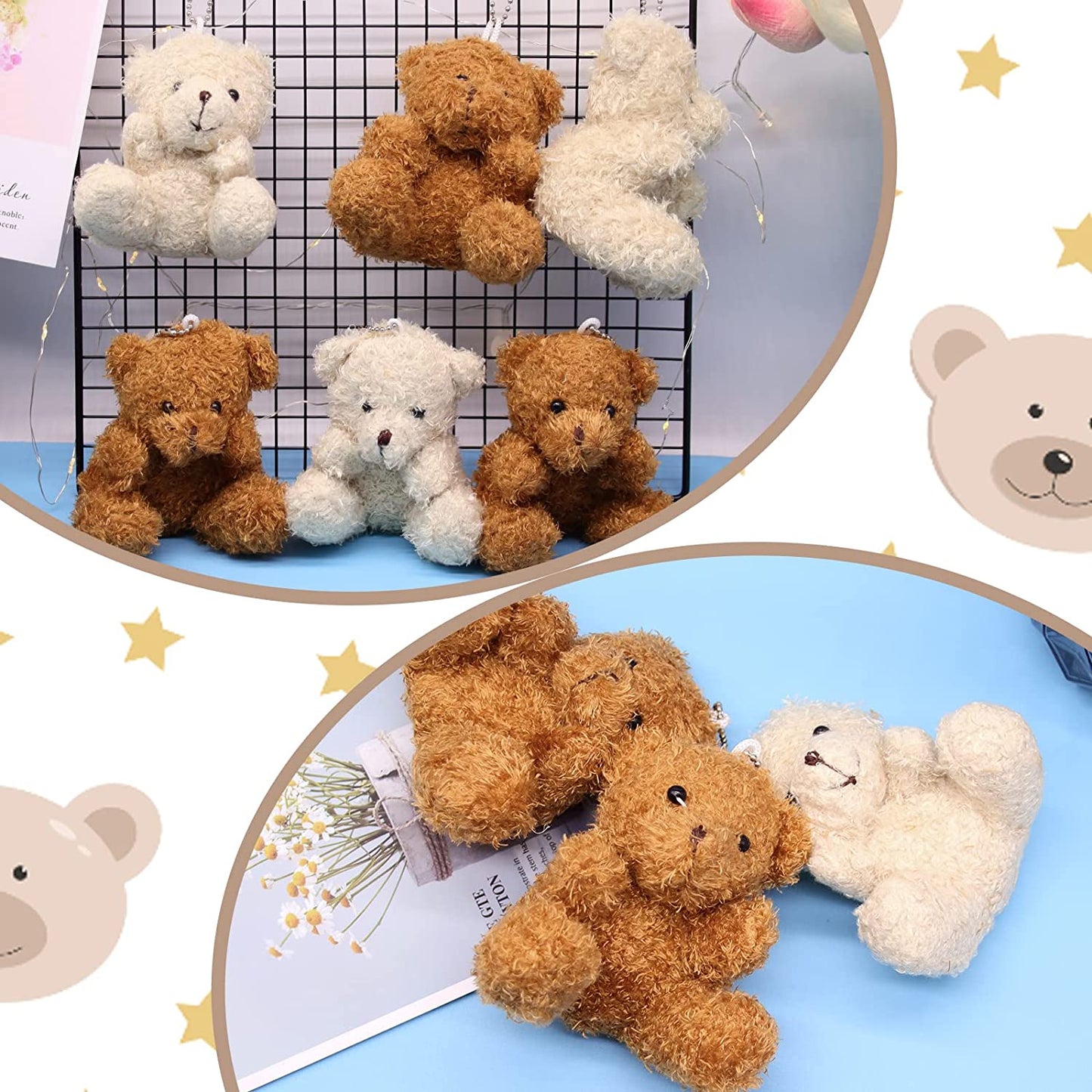 6Pcs Mini Teddy Bear,Teddy Bear Stuffed Animal,4in Bears Doll for Graduation Birthday Wedding Decorations Party Favors DIY Accessory, 4 inches