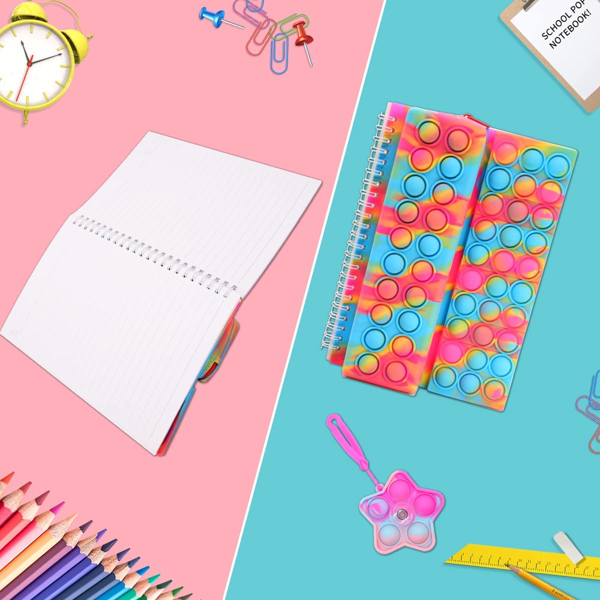 Pop Notebook Fidget Toy It , Rainbow Pop Bubble Notebook Suitable For Fingertip Notebook For Adults and Children Help Daily Office Work And Relieve Stress Fidget Toy Pack To Reduce Depressiom