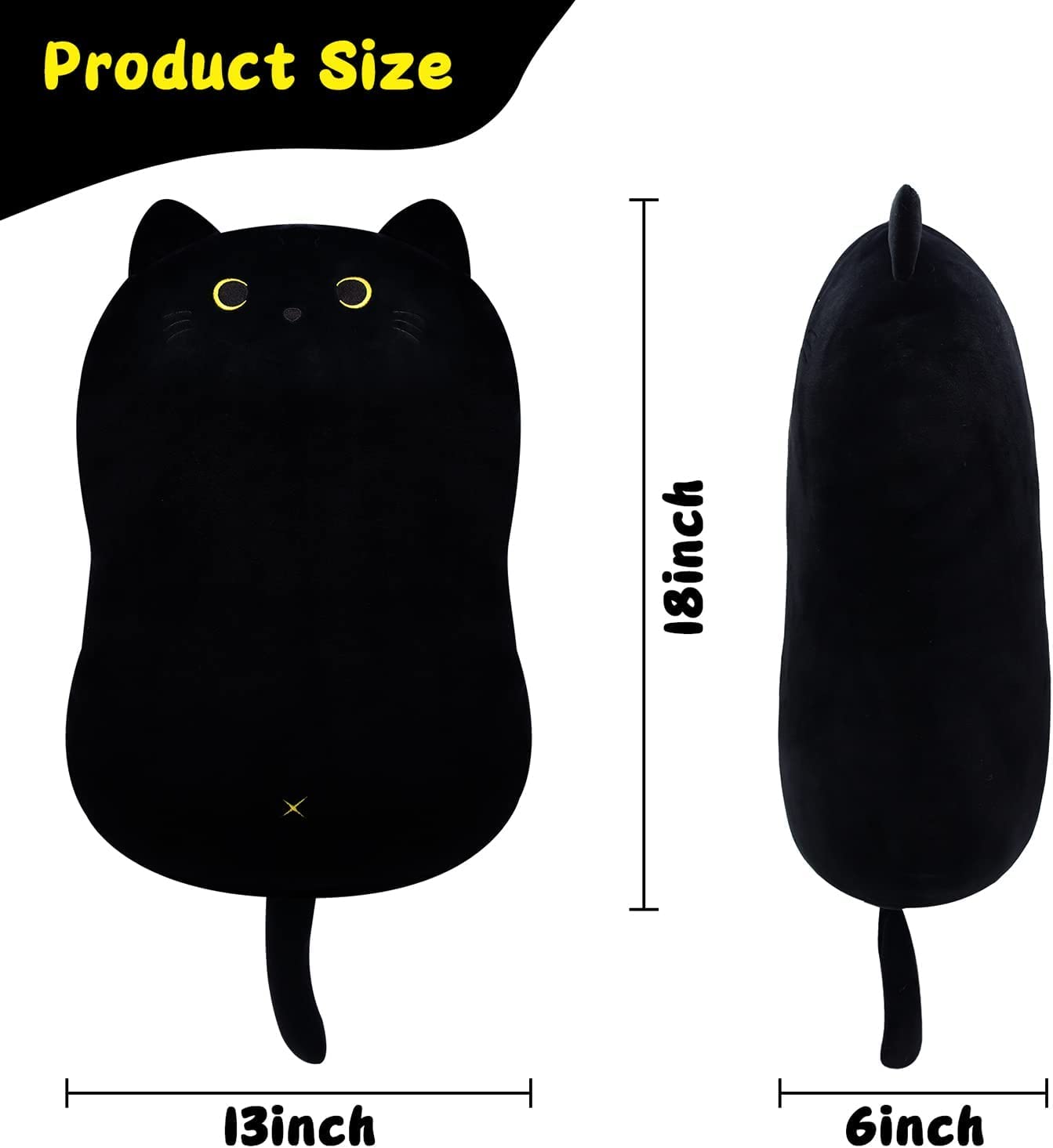 Black Cat Plush Toy Black Cat Pillow,Soft Plush Doll Cat Plushie Cat Pillow,Stuffed Animal Soft Plush Pillow Baby Plush Toys Cat Shape Design Sofa Pillow Decoration Doll