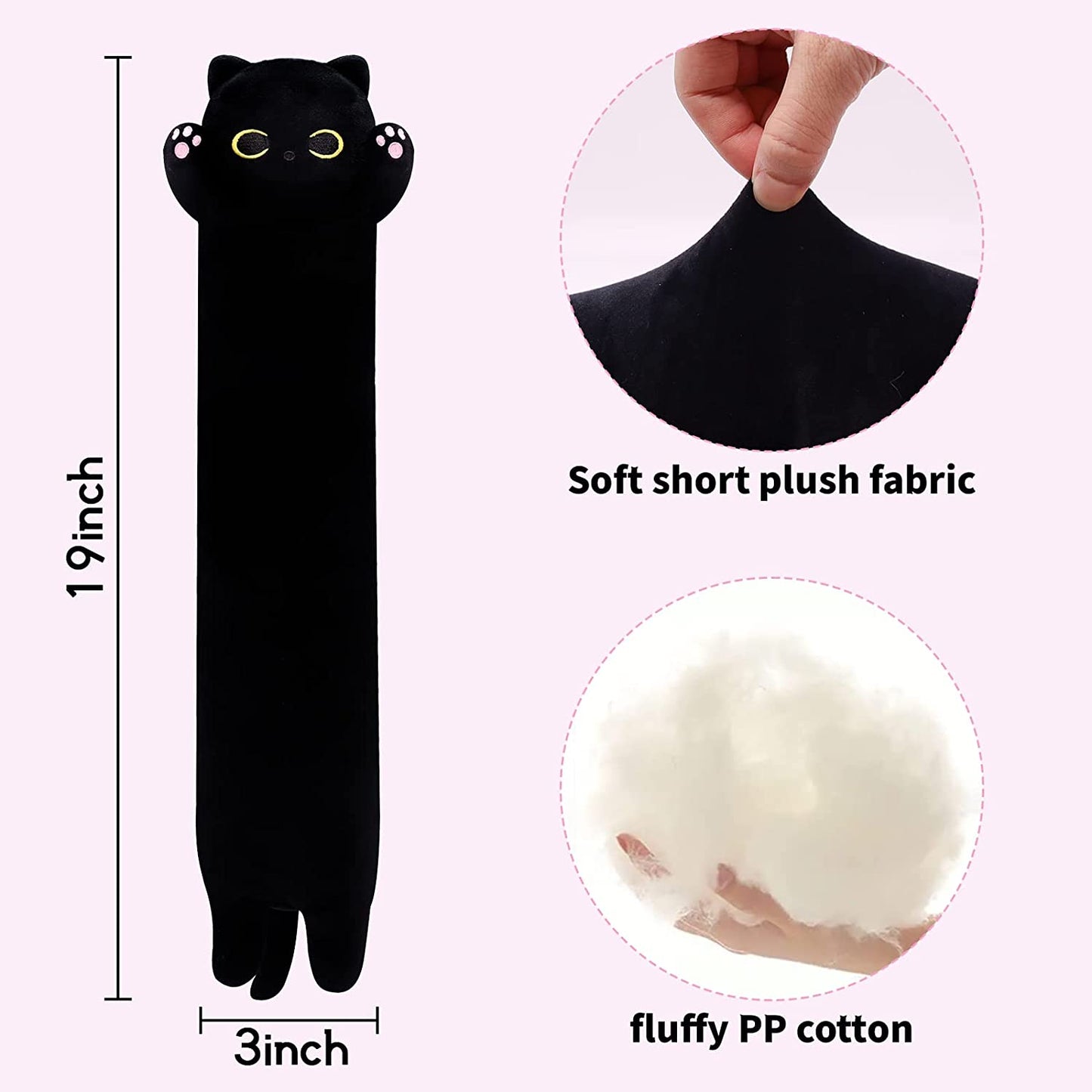 Long Cat Plush Long Plush Body Toy, Cute Long Cat Stuffed Animals Soft Long Cat Plushie, Black Cat Plush Kawaii Cartoon Stuffed Cat Toys for Kids Birthday Christmas Valentines Day Gifts