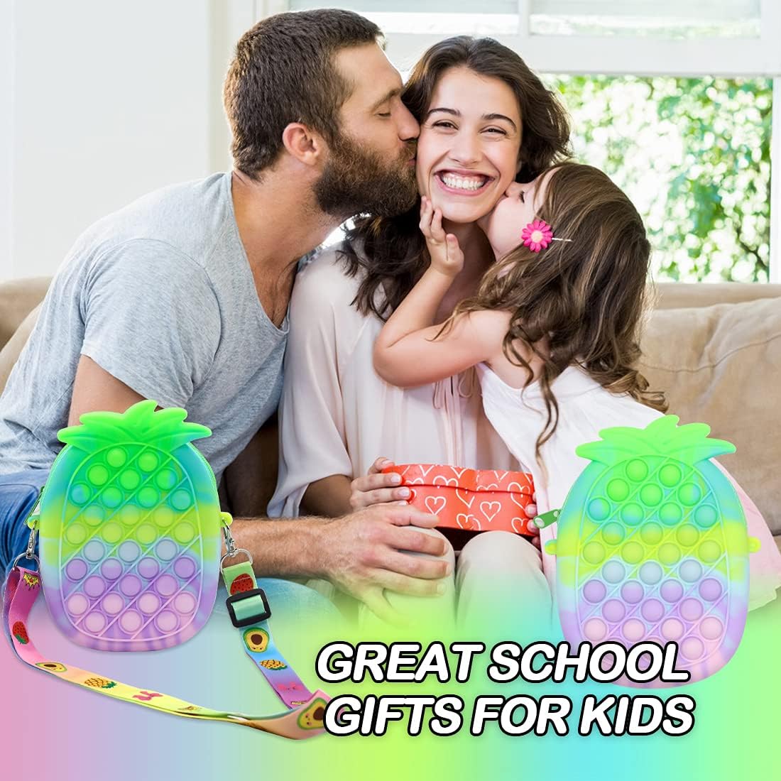 Pop On It Purse Fidget Toys Pop Shoulder Bag,Rainbow Pop Fidget Bag Toy,Push Popper Purse Kids Crossbody Bag Handbag Fidget Toys for Girls and Women