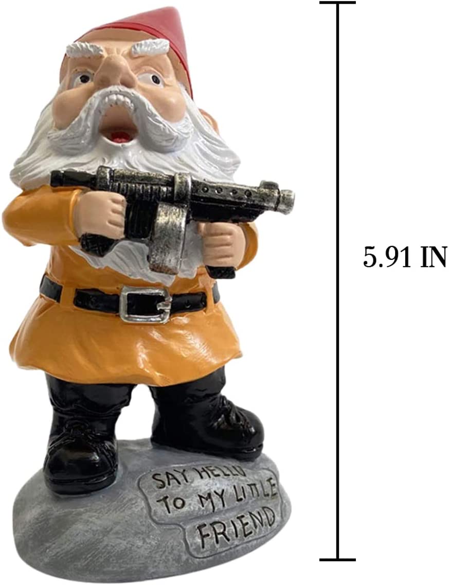 Garden Gnome Statue 5.9 inch,Gnome Cartoon Doll Christmas Decorations Ornament Polyresin Garden Gnome Statue Indoor/Outdoor Funny Lawn Decoration Ornaments (Take a Gun)