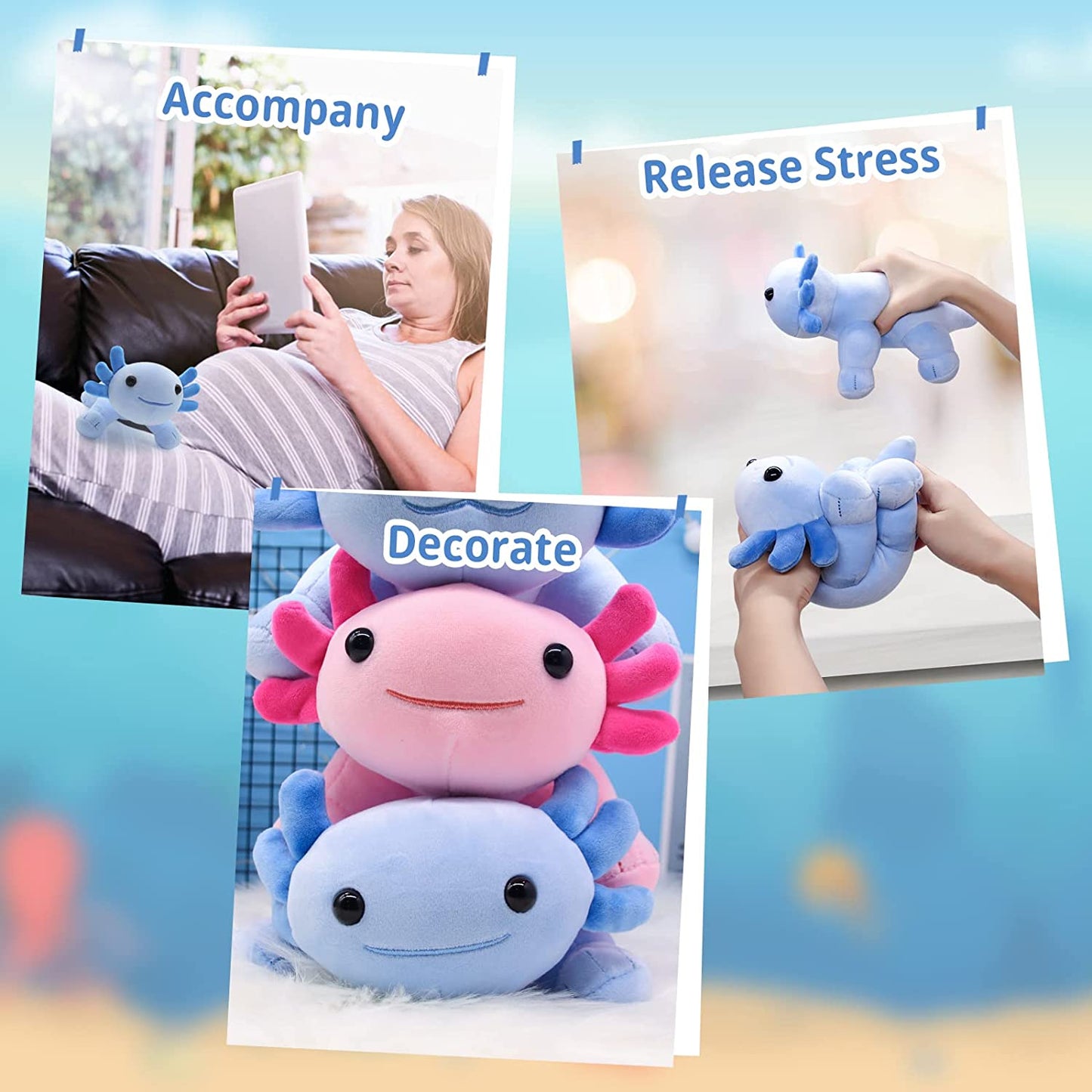 Axolotl Plush Toys 10.5'' Cute Axolotl Stuffed Animal, Kawaii Axolotl Plushie Pillow Doll, Blue Axolotl Plush Toy Cute Axolotl Plush Toy Pillow for Kids Birthday Home Decoration