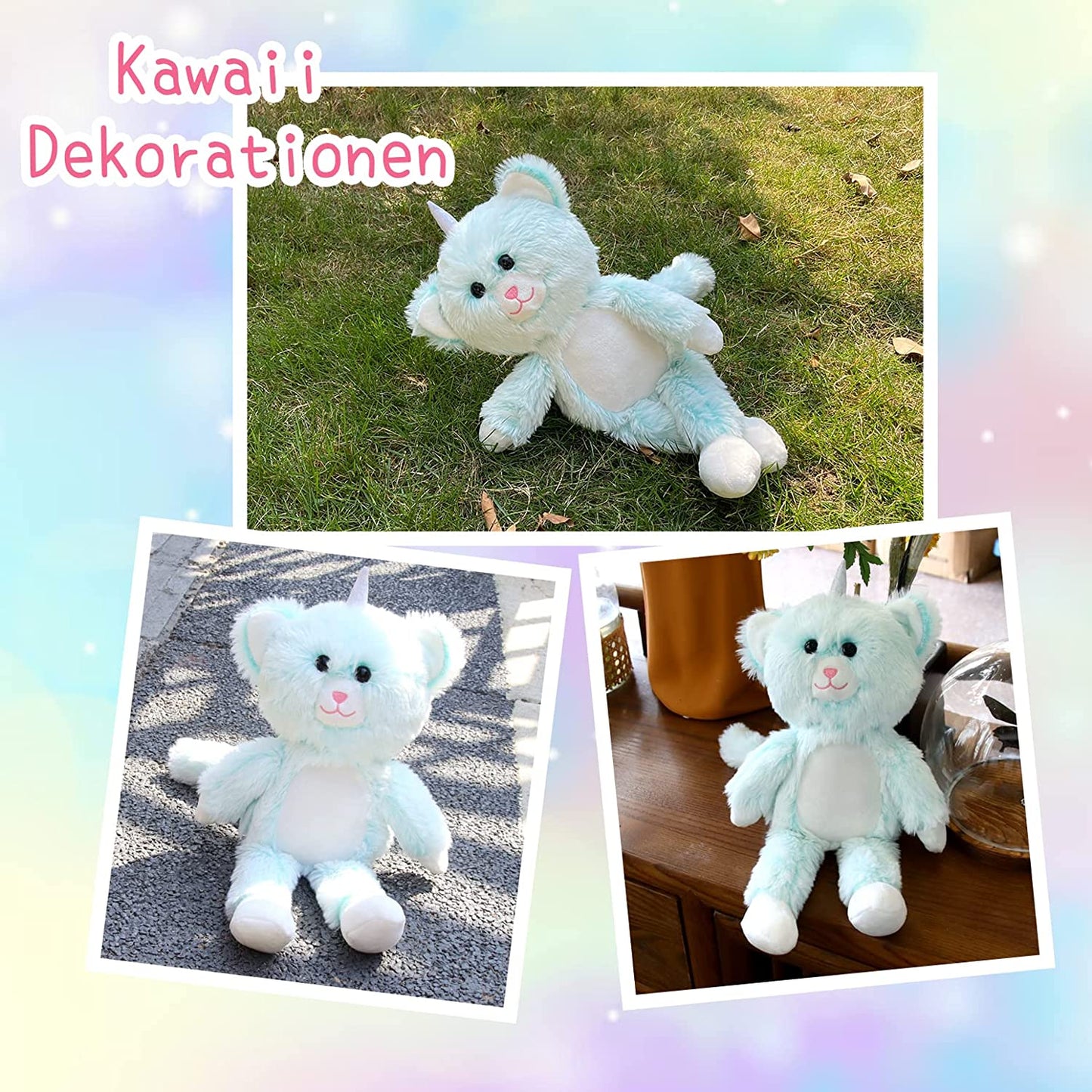 Blau Katze Plüschtiere, Katze Plüschtiere Plüsch, Schwarze Katze Plüsch Puppe weich Schwarze Katze Kissen, Kawaii Plüschtier Katze Spielzeug für Kinder Geburtstag Geschenke Dekor