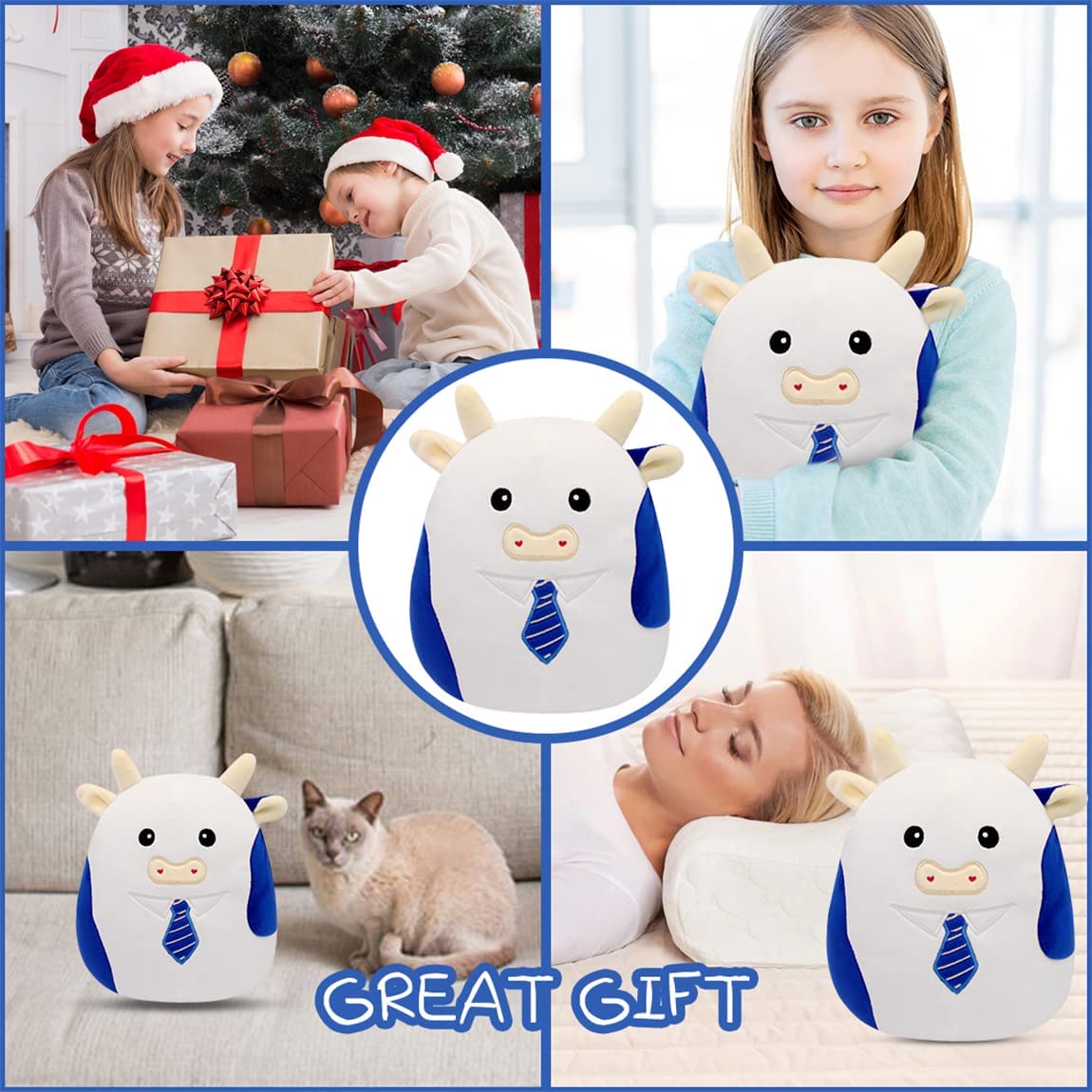 Cow Stuffed Animals Cow Plushie Toy, 10Inch Cute Cow Plush Pillow Toy, Soft Cow Plush Stuffed Animal Cow Doll Gift for Kids Birthday