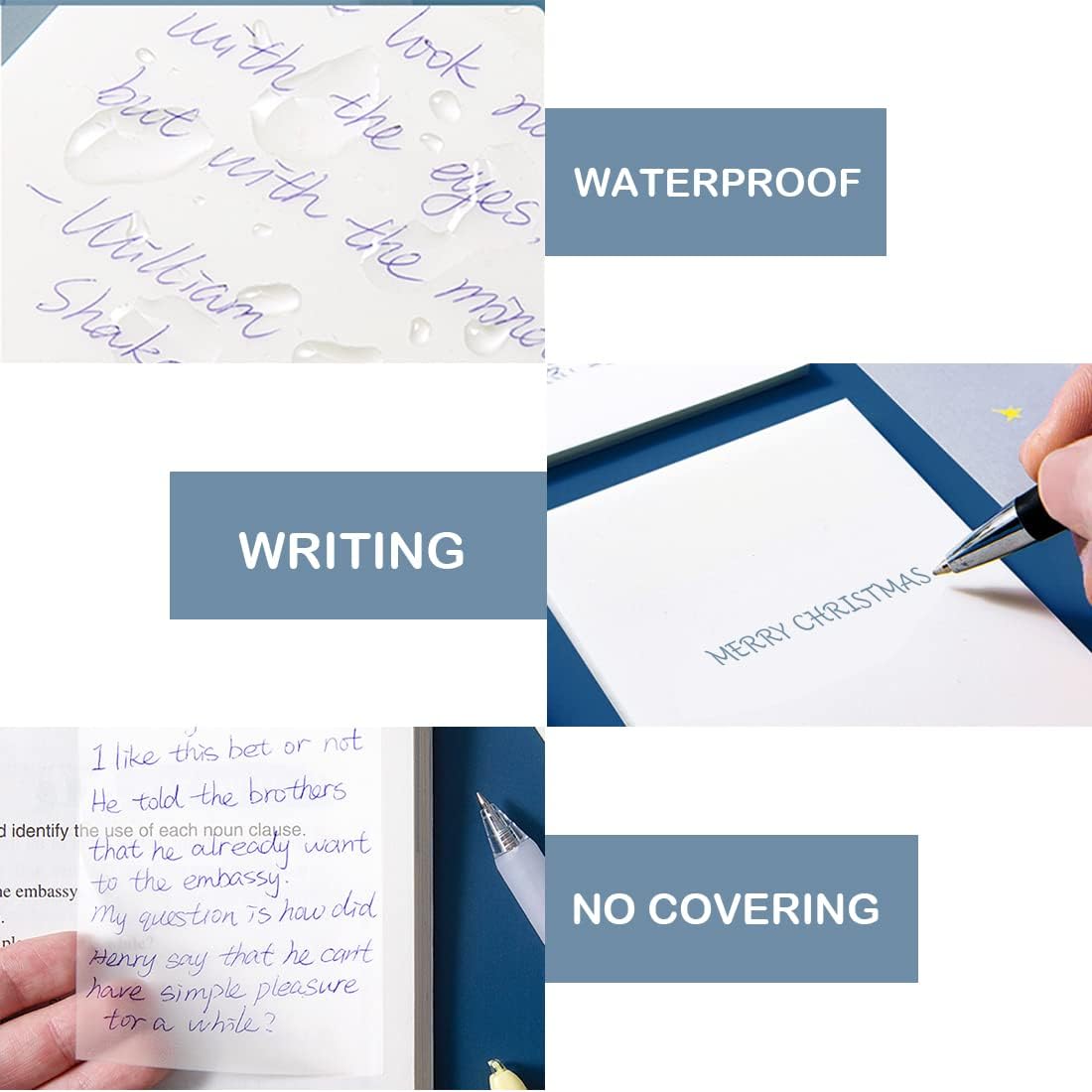 600 Pcs Transparent Sticky Notes 12 Pads,3 x 3 inch Clear Sticky Notes,Waterproof Reusable Memo Pads Note Taking Supplies with Ballpoint Pen, Suitable for Back to School Day, Office,Home,Meeting Room