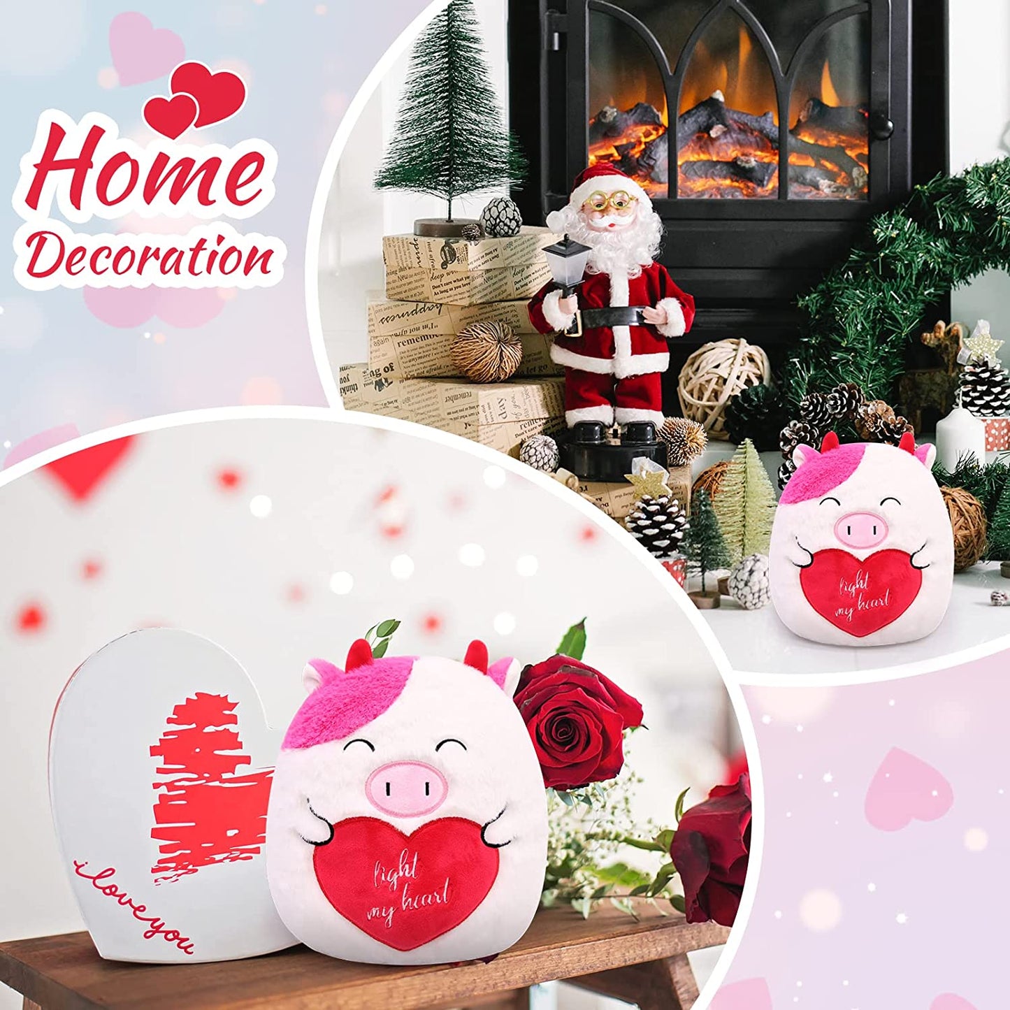 Valentines Day Gifts Cow Plush Pillow Cow Stuffed Animals Toys, Cute Cow Plushie Plush Cow Pillow, Soft Fluffy Stuffed Cow Plush Toy Stuffed Animal Cow Plush Gifts for Kids Girlsfriend Boyfriend