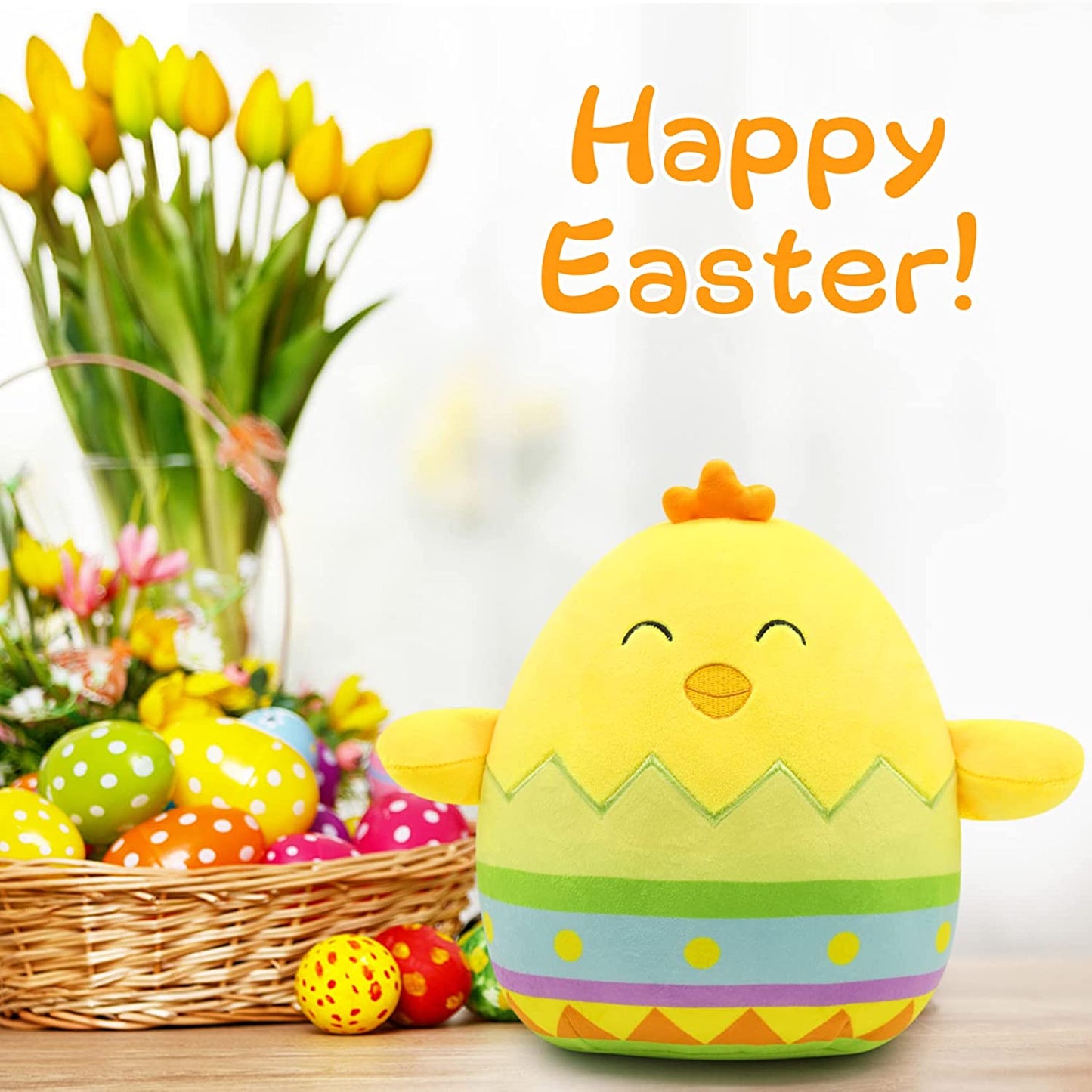 Cute Chick Plush Pillow Toys, Kawaii Chick Stuffed Animals Plushie, Soft Easter Colored Eggs Chick Doll Pillow Easter Plush Gift for Kids