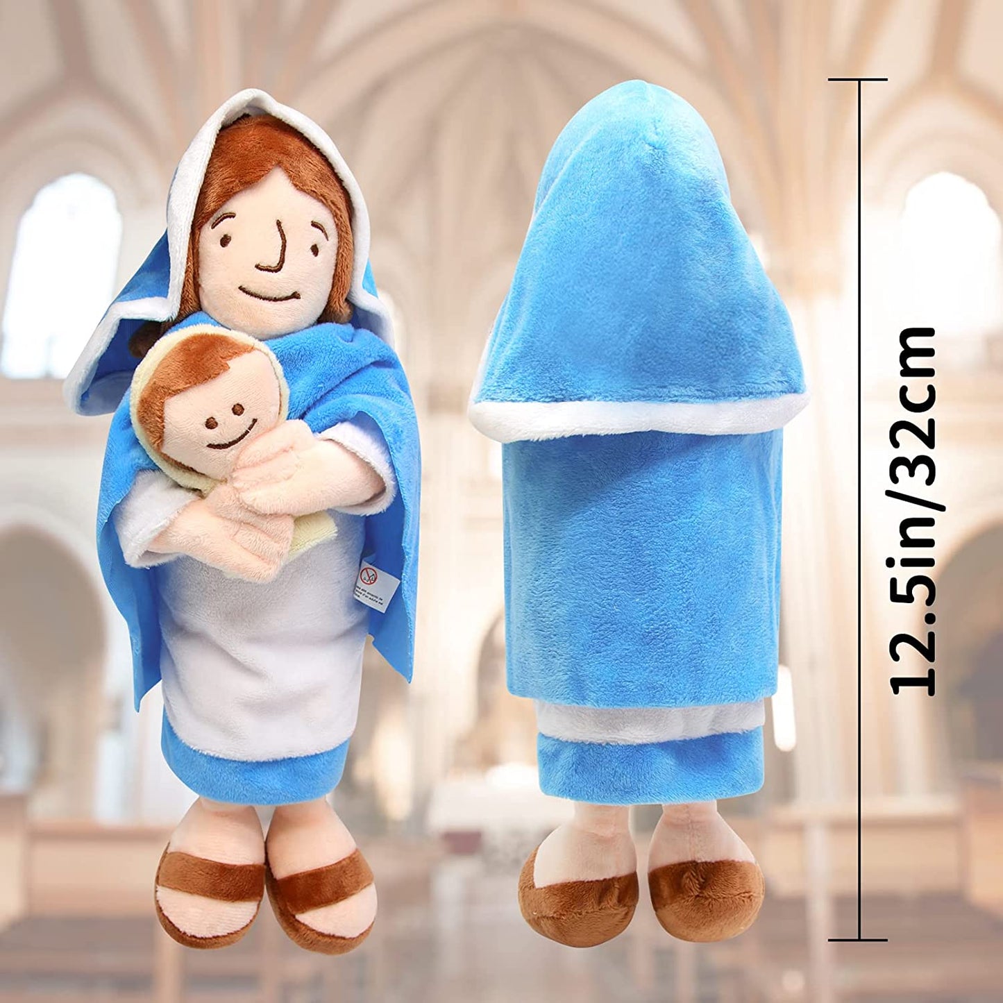 Mary Plush Toy Mother of Jesus Plush Stuffed Doll, 13“ Virgin Mary Holding Baby Jesus Doll, Christians Religious Toys Savior Plush Figure Mary Doll for Baptism Easter Gift Home Decoration