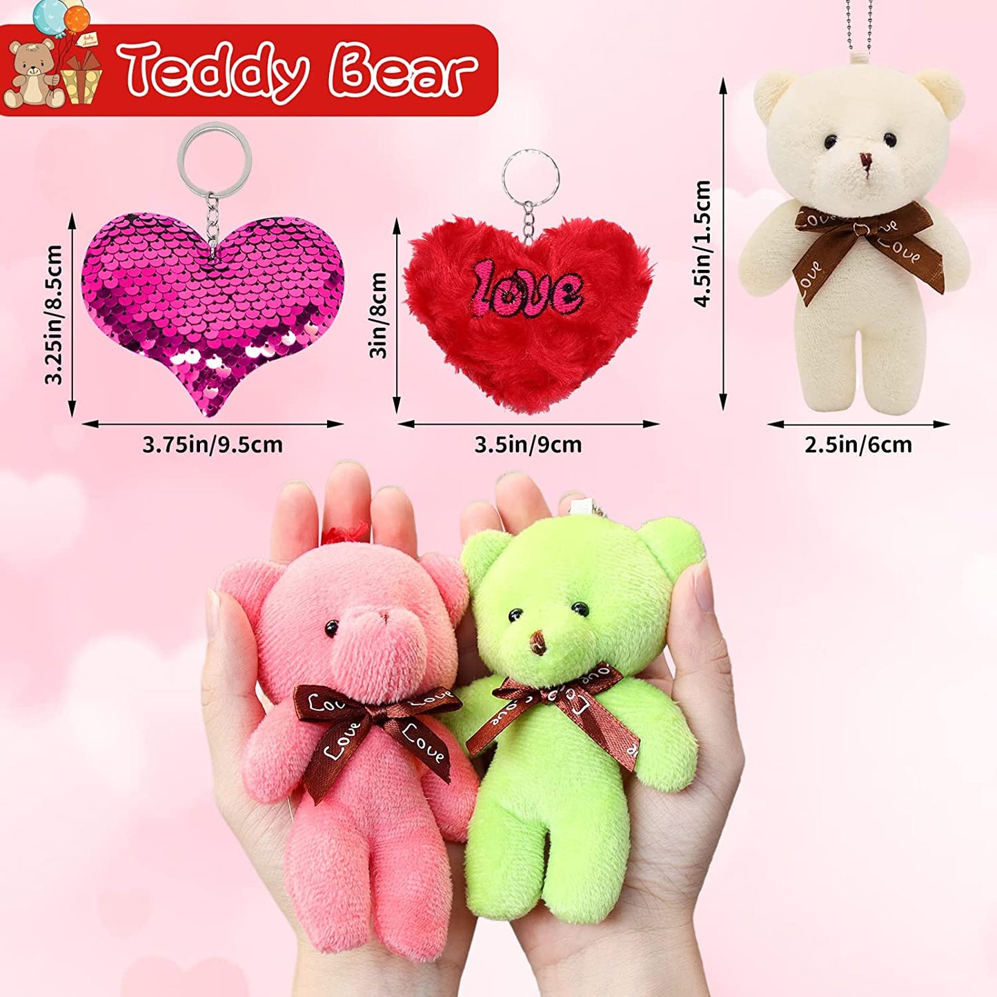 22 Pack Mini Teddy Bear Stuffed Animal Keychain, Cute Mini Plush Bear Animals Bulk with Heart, Valentines Day Teddy Bear Bulk for Kids Valentines Day Classroom Gifts Exchange Prizes Party Favor