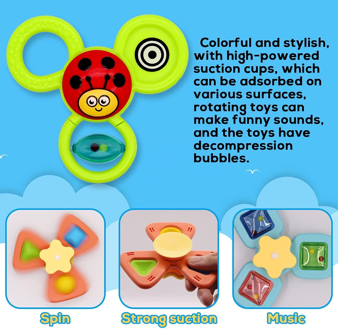 4pcs Suction Cup Spinner Toys for Babies ,Spinning Top Toys Baby Toy,Baby Spinners Toy Pop Fidget Function with Rotating Suction Cup
