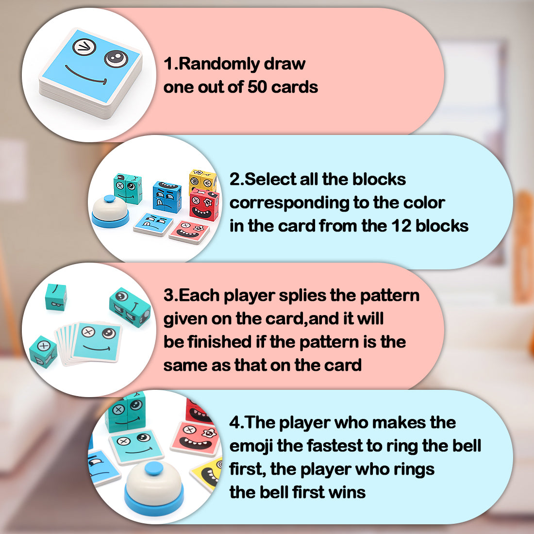 Wooden Expressions Matching Block Puzzles,Face-Change Rubiks Cube Game Educational Puzzle Board Games Toy Magic Cube Building Blocks Game for Kids Preschool Ages 3 Years and Up