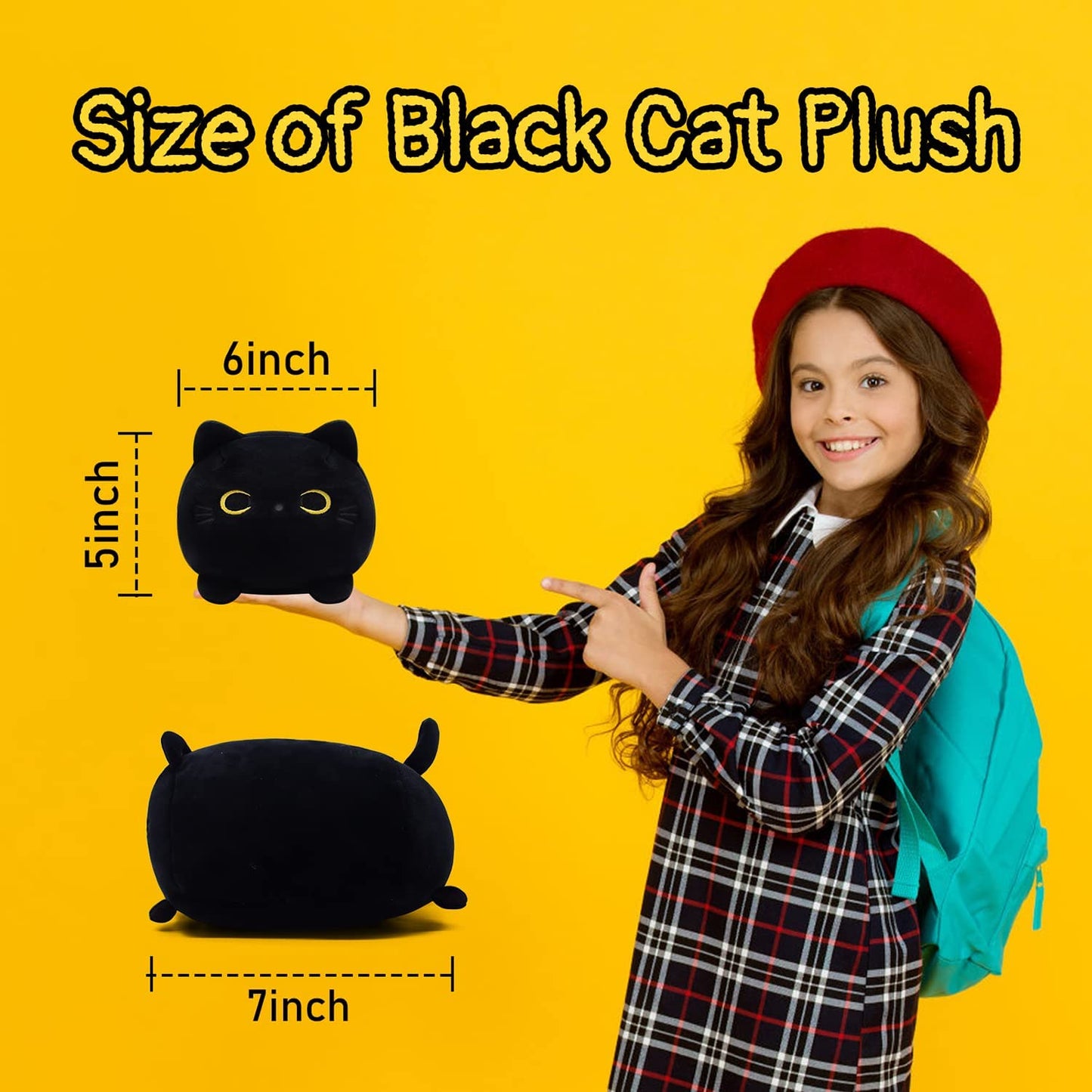 Black Cat Plush Black Cat Stuffed Animals Plush Toy, Kawaii Black Cat Pillow Plush Cat Plushie Stuffed Black Cat Toys, Cute Small Stuffed Animal Cat for Kids Birthday Home Decoration