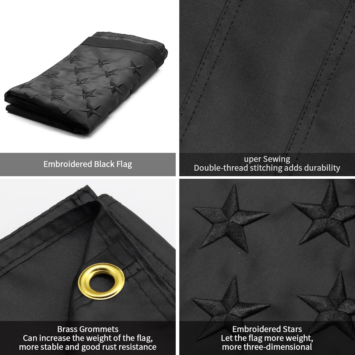 Black American Flag All Black American Flag 3x5 Ft USA Flag Embroidered Stars Double Sided Black Flag with Brass Grommets