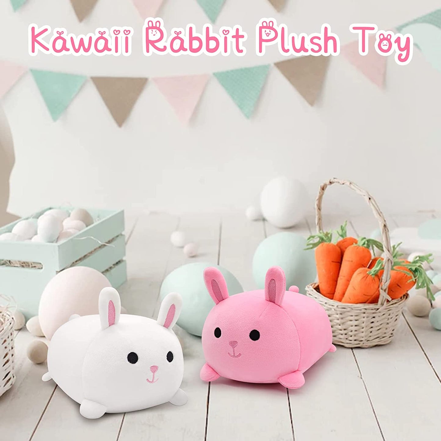 Easter Rabbit Plush, Rabbit Pillow Plush Toy, Kawaii Bunny Stuffed Animals Rabbit Plushie, Cute Rabbit Pillow Stuffed for Kids Easter Birthday Christmas Home Decoration, White