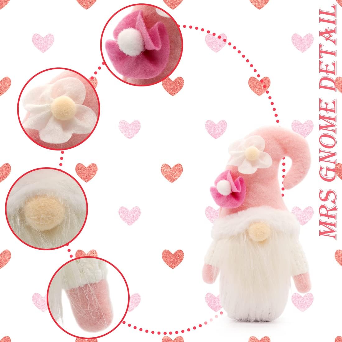 Easter Bunny Gnomes Plush, Easter Gnomes Decorations, Gnomes Ornaments Decorations Plush Doll Gnomes Easter Gifts Spring Gnomes Decor (Pink-White)