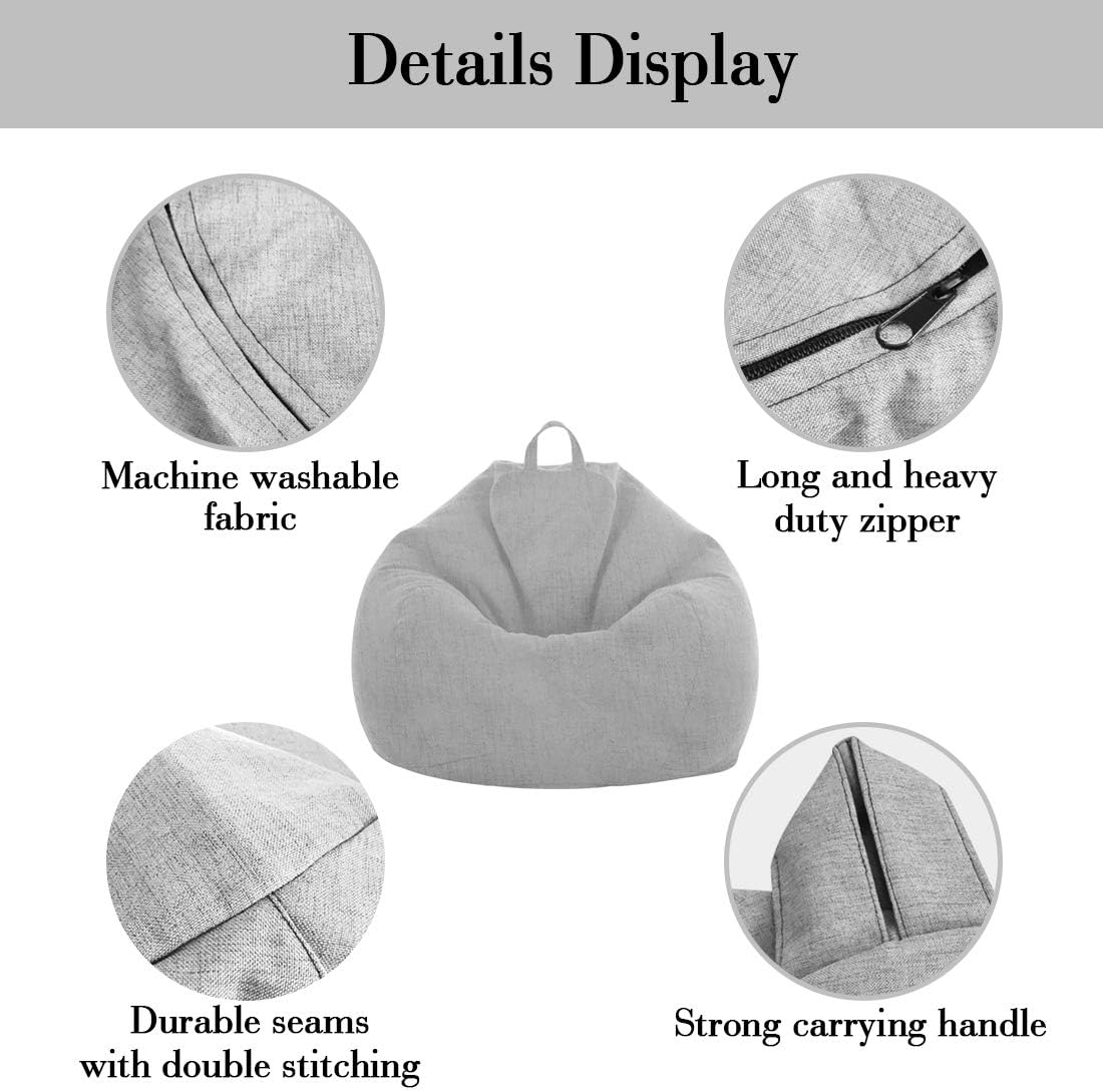 [No Filler] Bean Bag Chair Cover, Soft Bean Bags Chairs for Kids Teens | Stuffable Zipper Beanbag for Organizing Children Plush Toys for Garden Lounge Dorm Room (Grey, S-27.5"x 31.5")