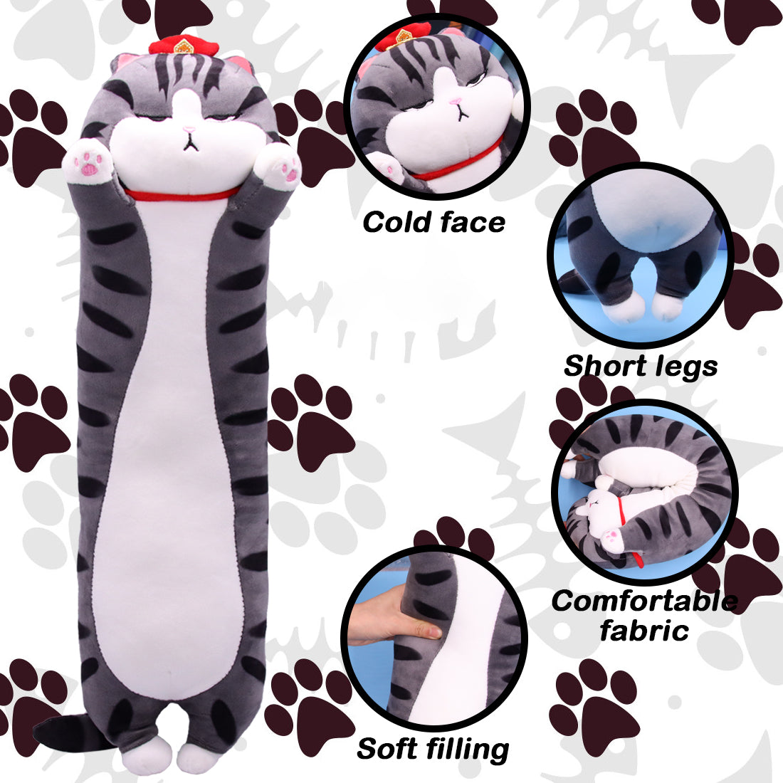 Lovely Plush Cat Doll Cute Soft Stuffed Pillow Long Throw Sleeping Pillow Doll Toy Long Pillows Stuffed Toy Home Sofa Cushion Decor (29.5IN)