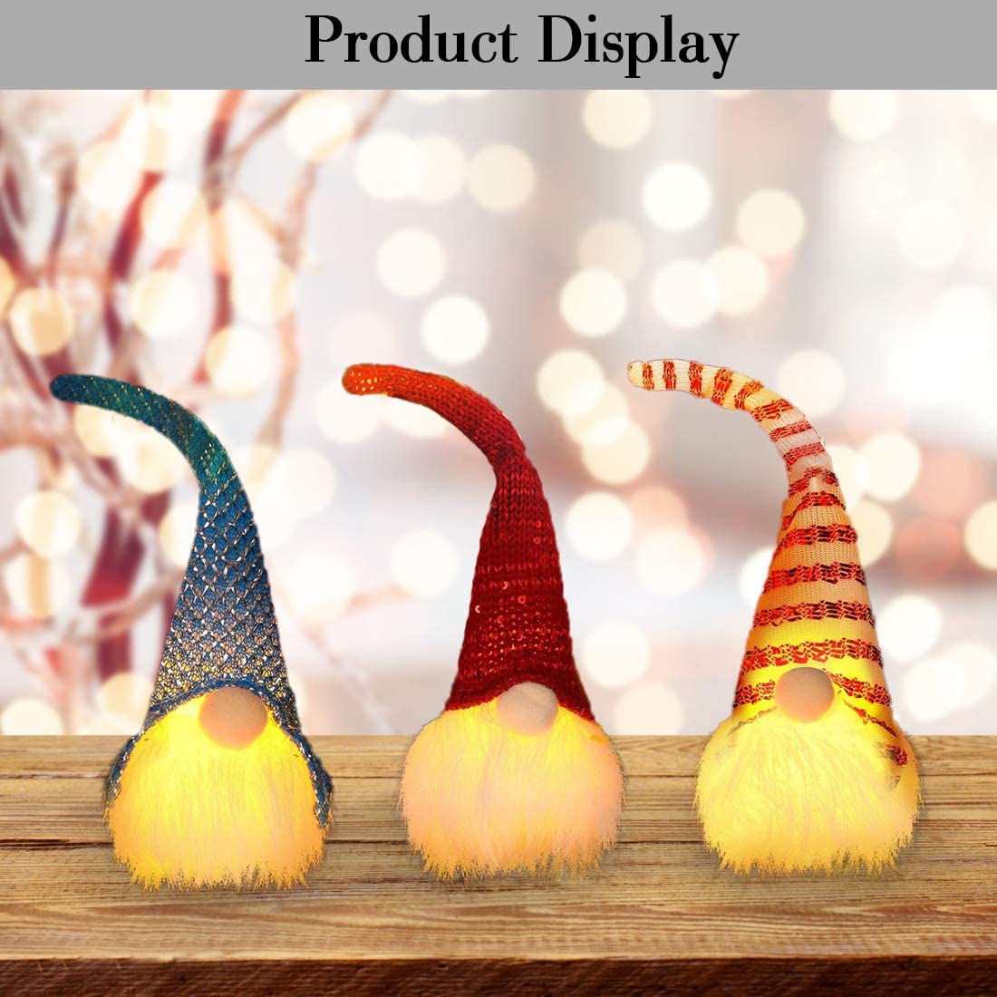 6 Pcs Christmas Gnome Lights Handmade Swedish Tomte Gnomes Ornaments Scandinavian Santa Plush Doll Hanging Decoration Pendants Gnome Christmas Plush Ornaments Set (6PCS)