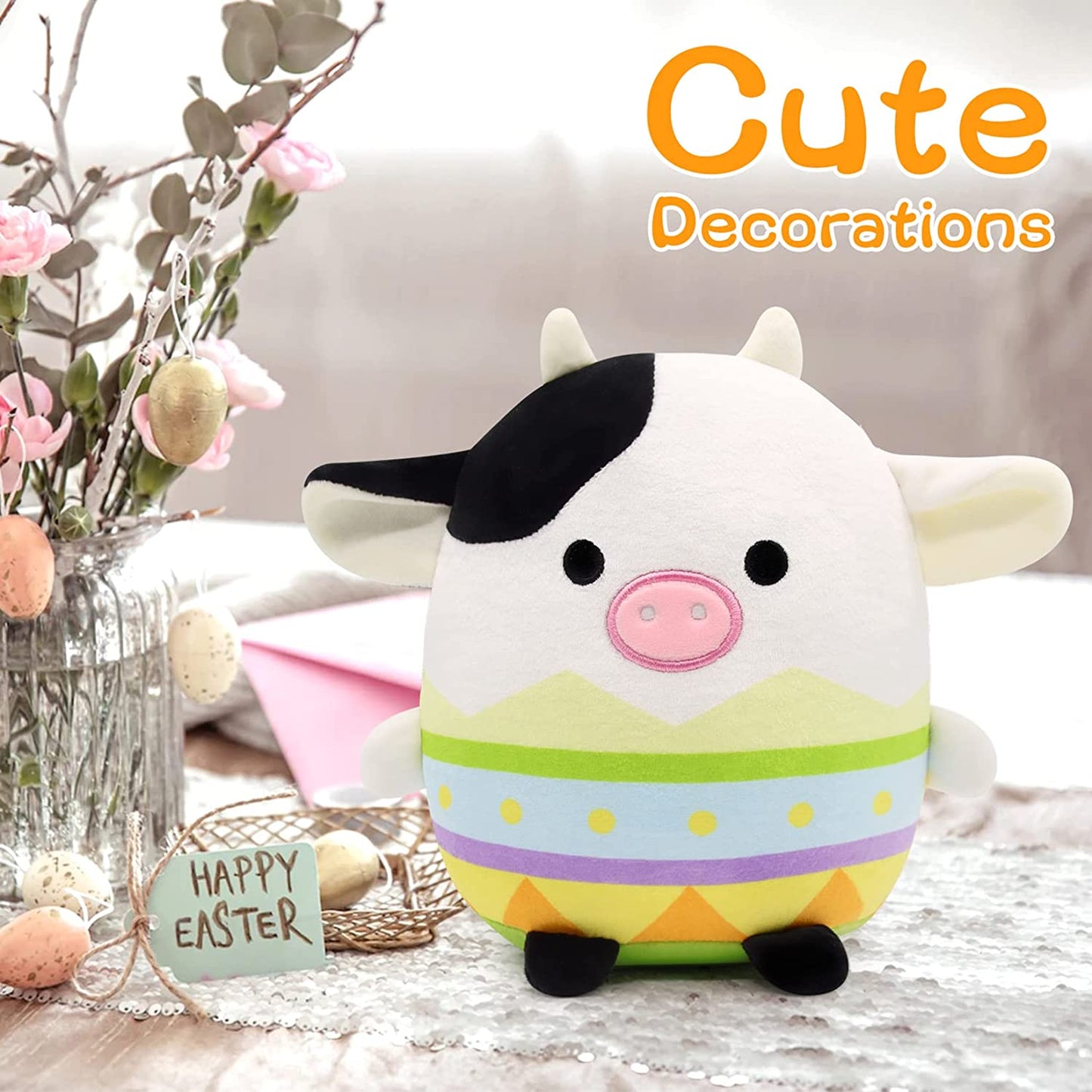 Cow Plushie Pillow Easter Egg Cow Stuffed Animal Toys, Cute Cow Plush Kawaii Home Decorations, Soft Stuffed Cow Doll Lovely Easter Gifts for Kids (Egg Cow)