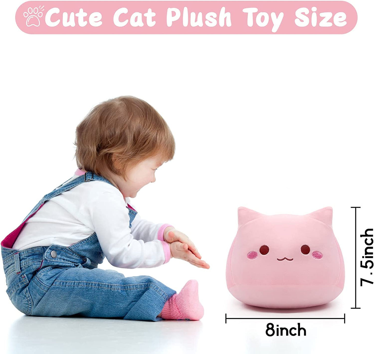 8" Cat Plush Pink Cat Pillow,Soft Plush Doll Cat Plushie Cat Pillow,Stuffed Animal Soft Plush Pillow Baby Plush Toys Cat Shape Design Sofa Pillow Decoration Doll