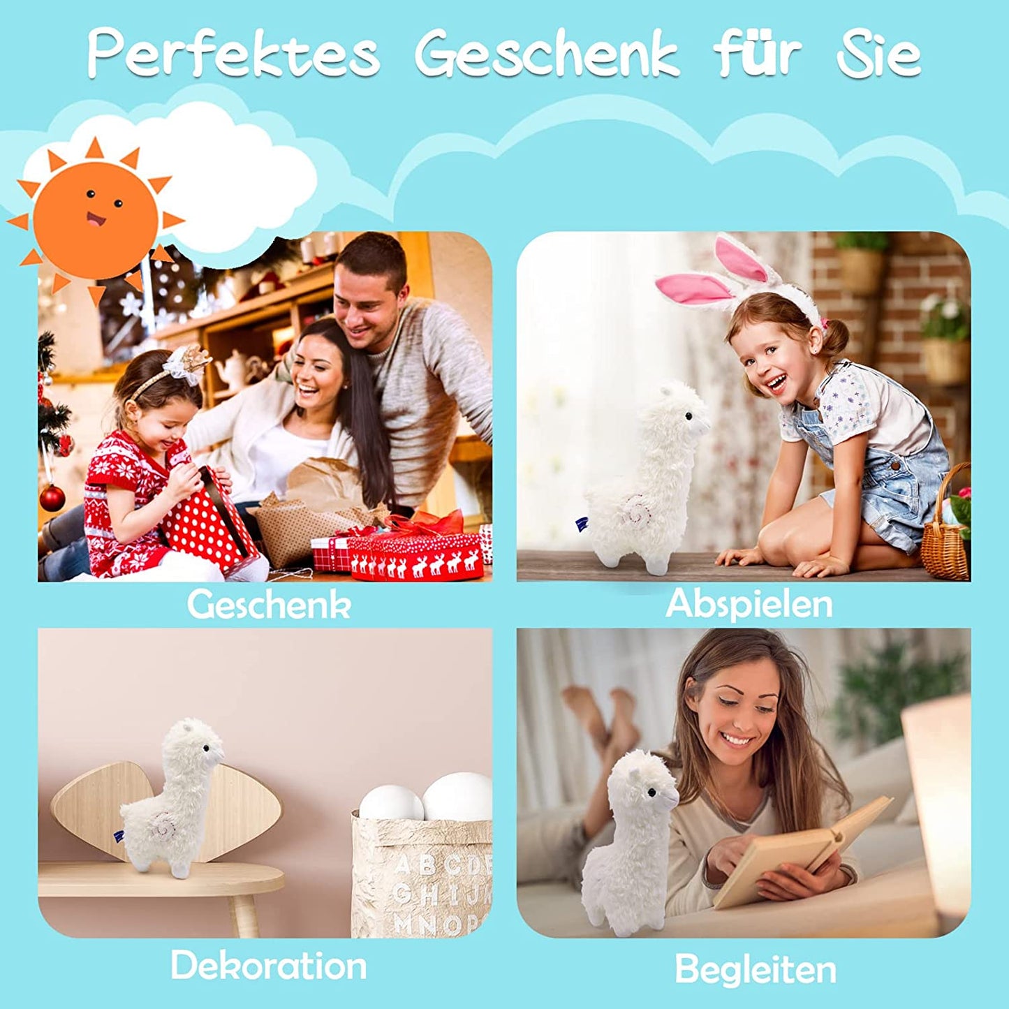 Alpaca Cuddly Toy, Alpaca Soft Toy, Soft Alpaca Cushion Stuffed Toy, Long Neck Plush Toy, Cute Alpaca Plush Toy for Children, Girls and Boys (White)