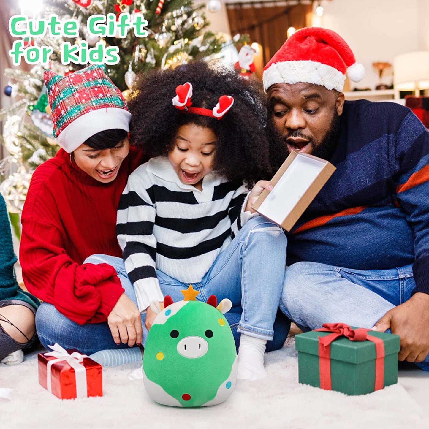 Christmas Cow Stuffed Animals Pillow, 3D Cute Cow Plushie Toy, Kawaii Cow Plush, Cow Pillow Plush for All Ages, Gift for Christmas Birthday Halloween Home Decoration